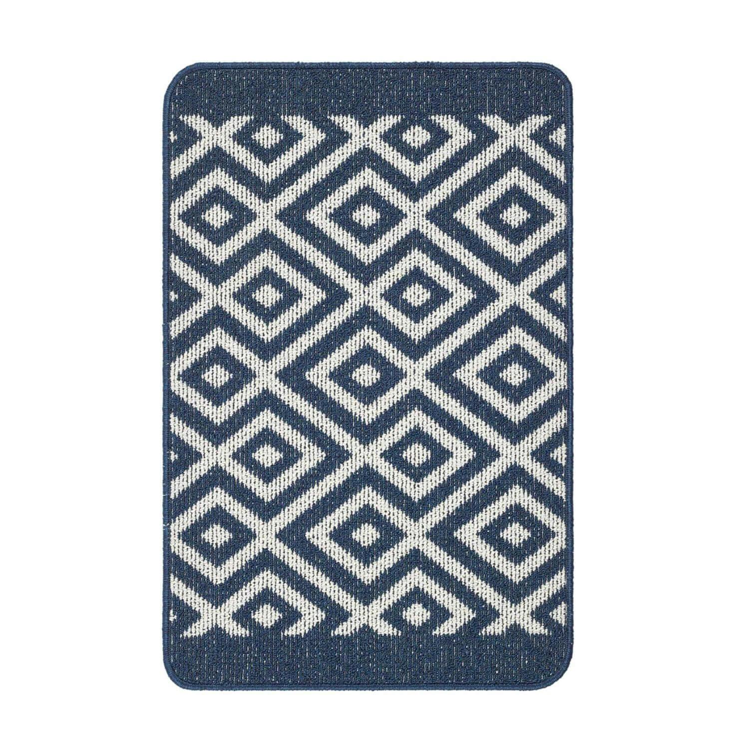 Rackhams Blue Diamond Washable Mat And Runner - 50X75 Cm