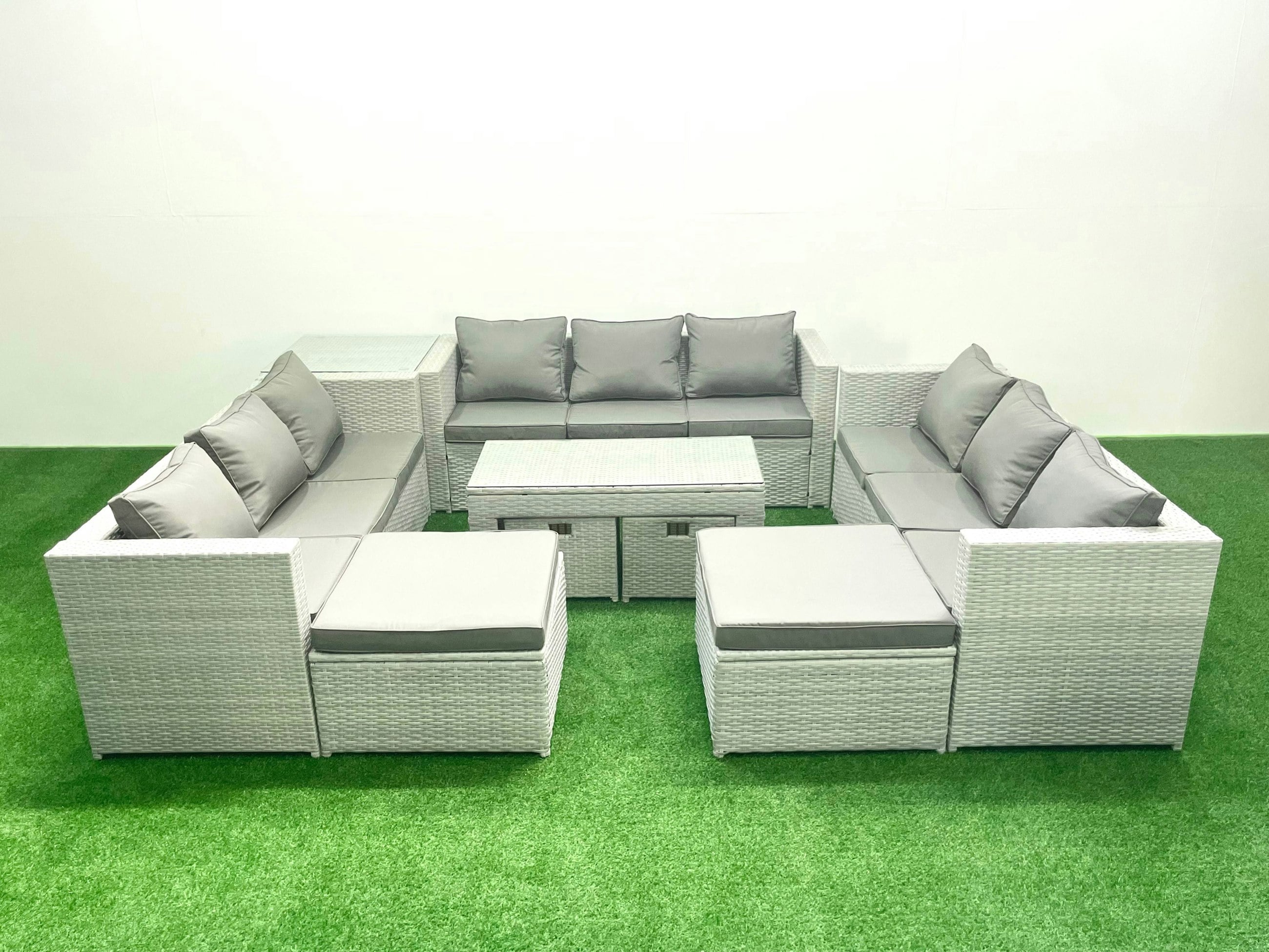 Fimous Grey Outdoor Rattan Garden Furniture Set With Cushions Luxury 14 Seater With Coffee Table And Side Table For Conservatory,Patio