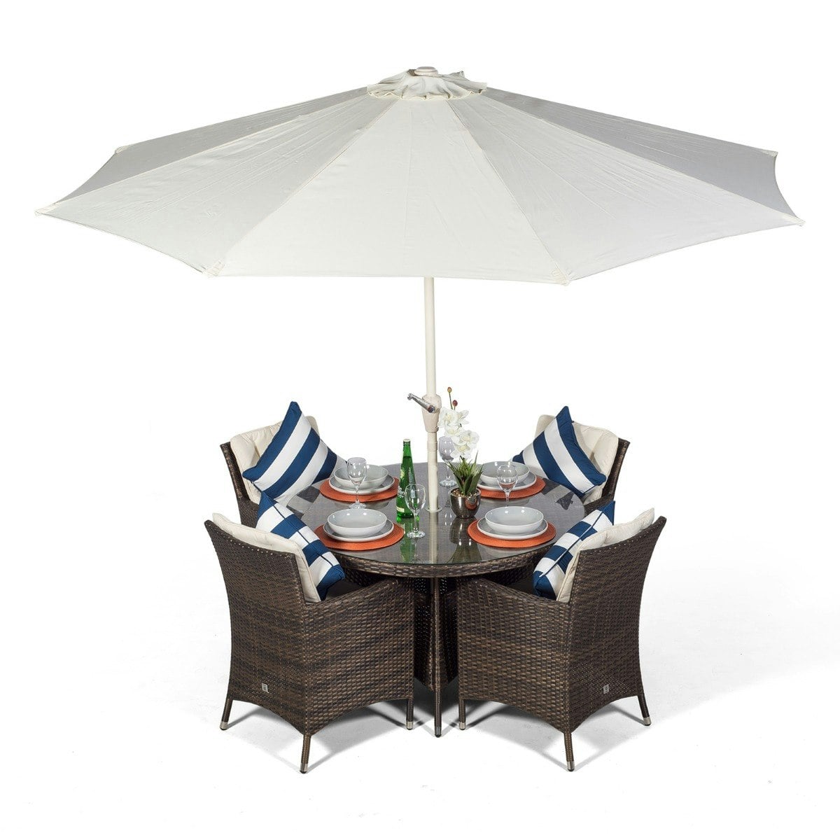 Giardino Brown/Ivory Savannah Round 4 Seater Rattan Patio Dining Set - 1