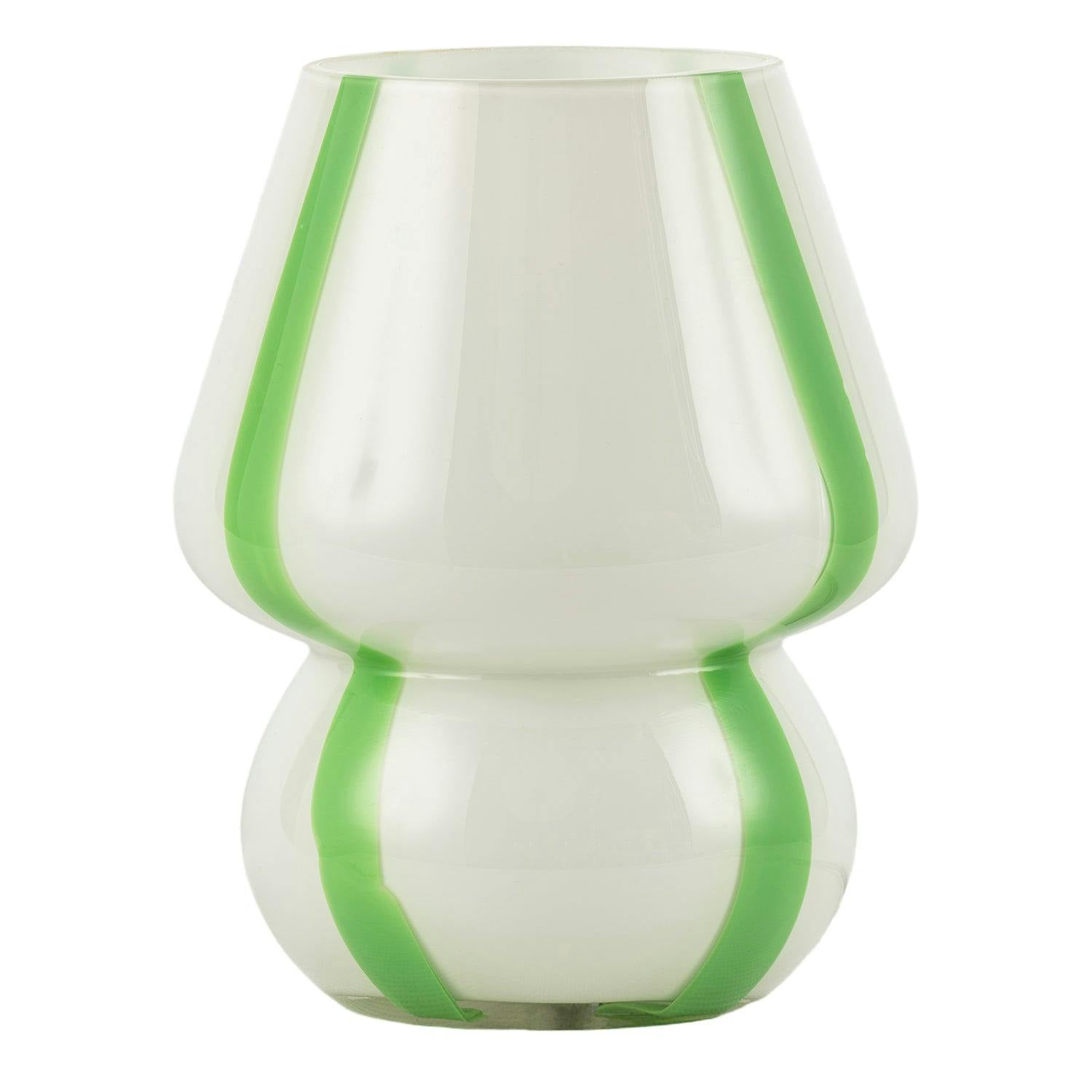 Happy Homewares White/Green Handcrafted Art Glass Table Lamp In Soft With Bold Ribbons