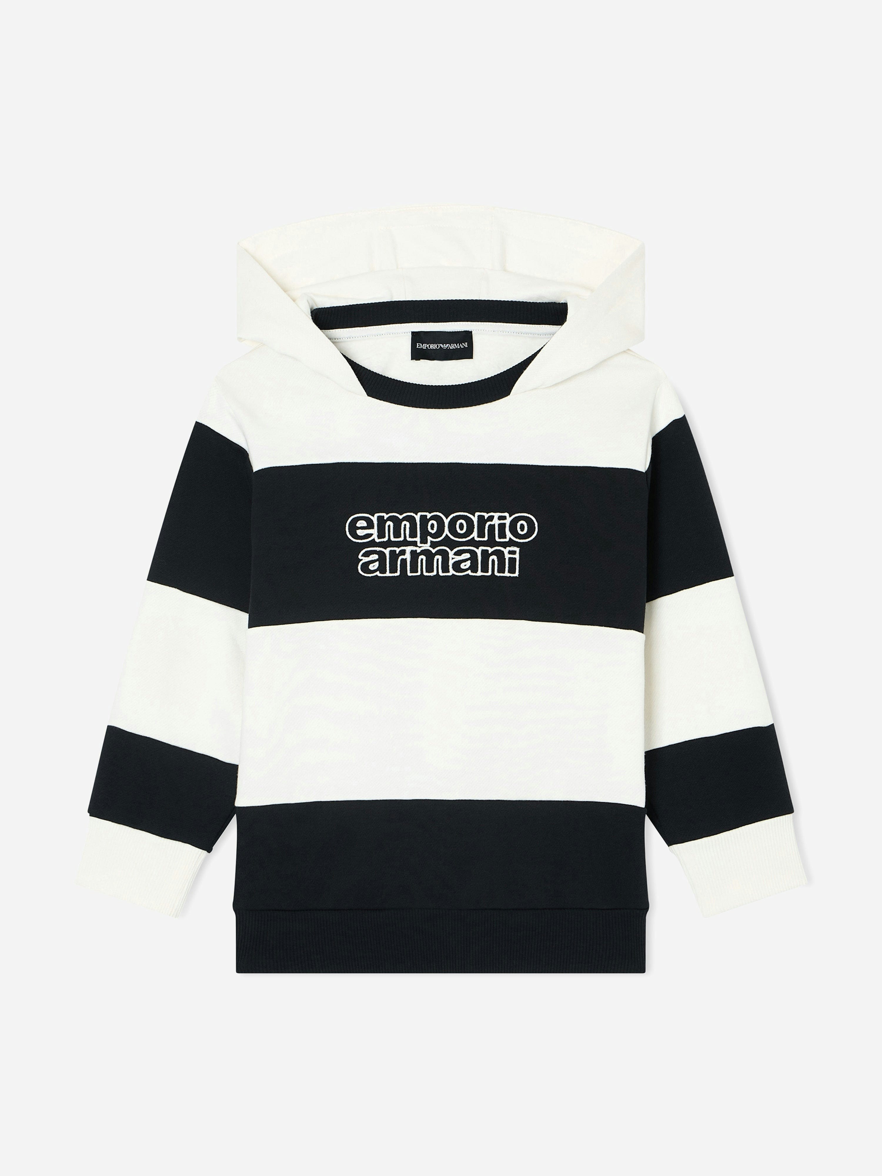 Emporio Armani Boys Blue Striped Logo Hoodie In Navy - 5 Yrs