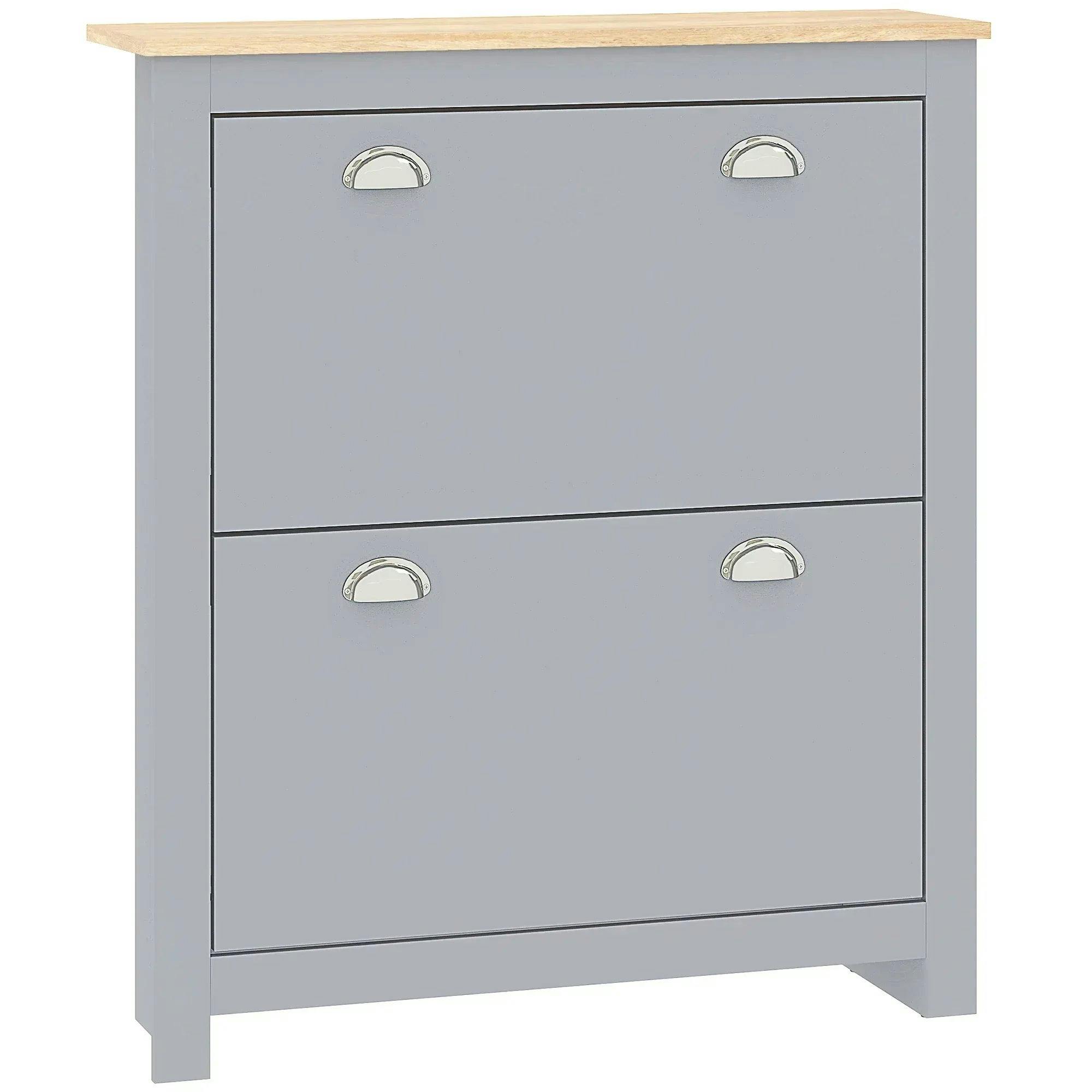 Bobobiy Grey 2 Drawer Shoe Cabinet Modern Narrow Shoe Cupboard Hallway Wooden Storage Organiser With Flip Doors Adjustable Shelf For 6-12 Pairs, - Image 7