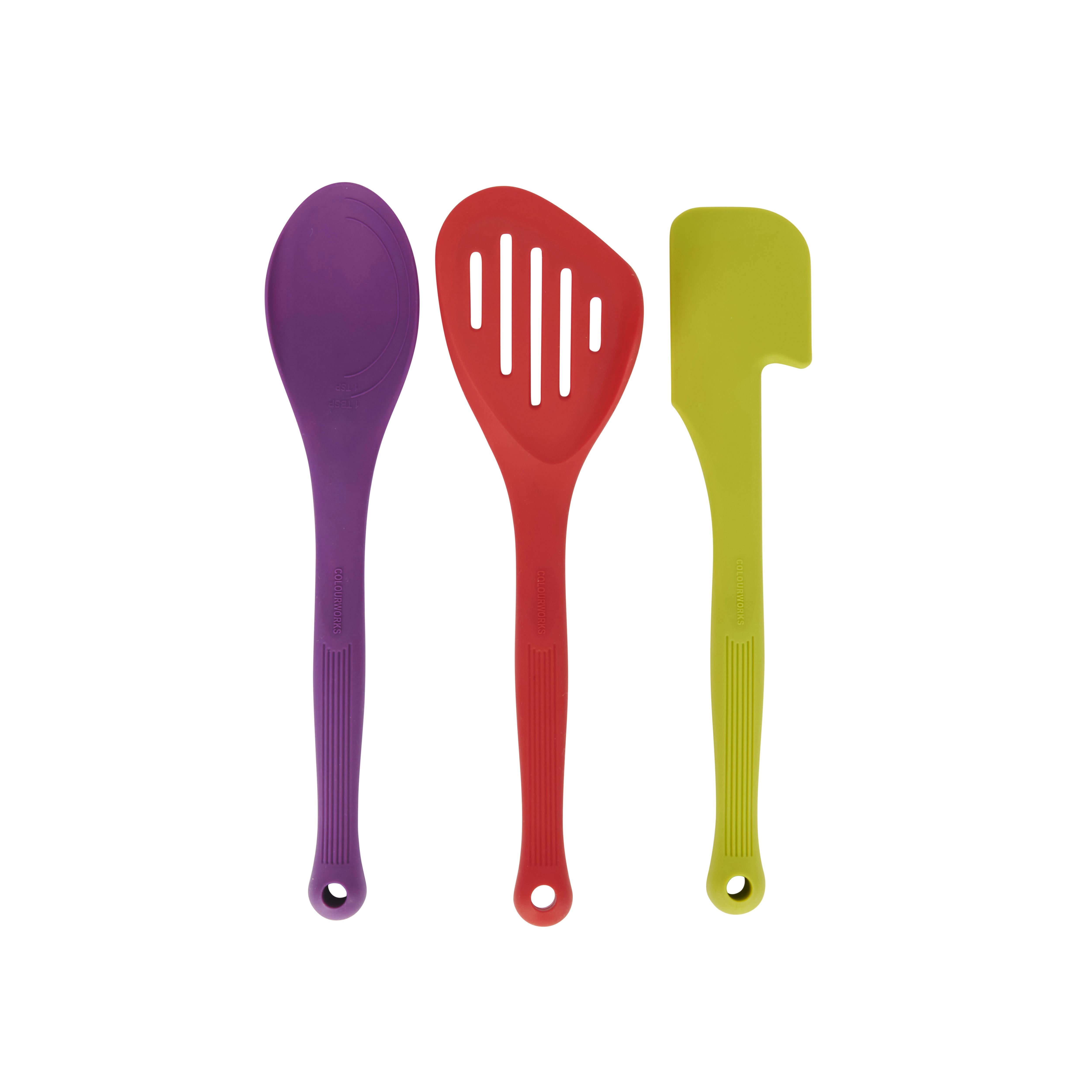 Rackhams 3-Piece Silicone Cooking Utensils Set - Multicolour - Silicone - Kitchen Utensils