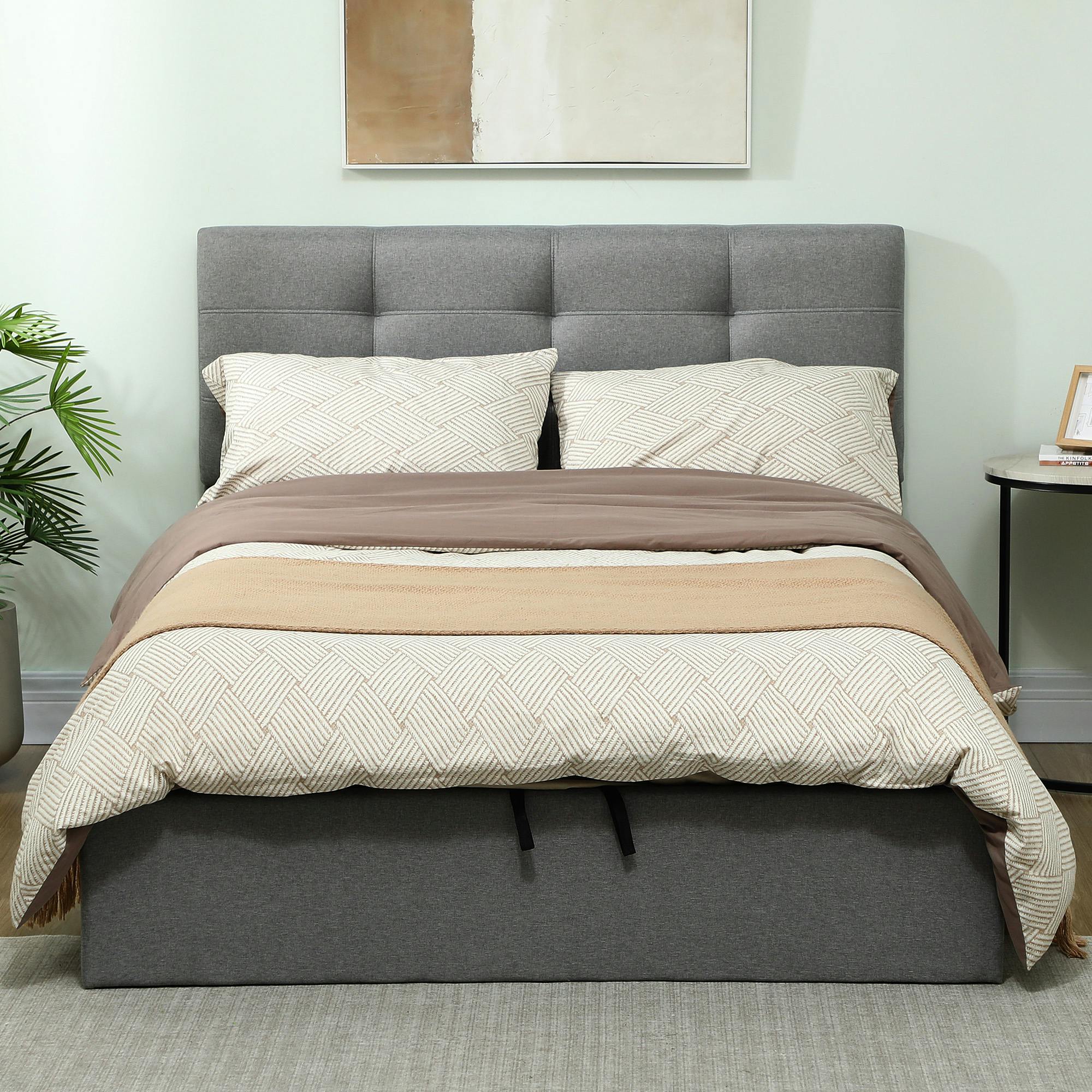 Rackhams Grey Upholstered Ottoman Bed, 4Ft6 Double Storage Bed Frame, - Ottoman Bed - Double - 195L X 141W X 106H Cm