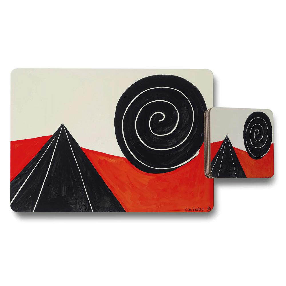 Rackhams Black/Cream Abstract Pyramid And Spiral Placemat And Coaster Set Modern Art