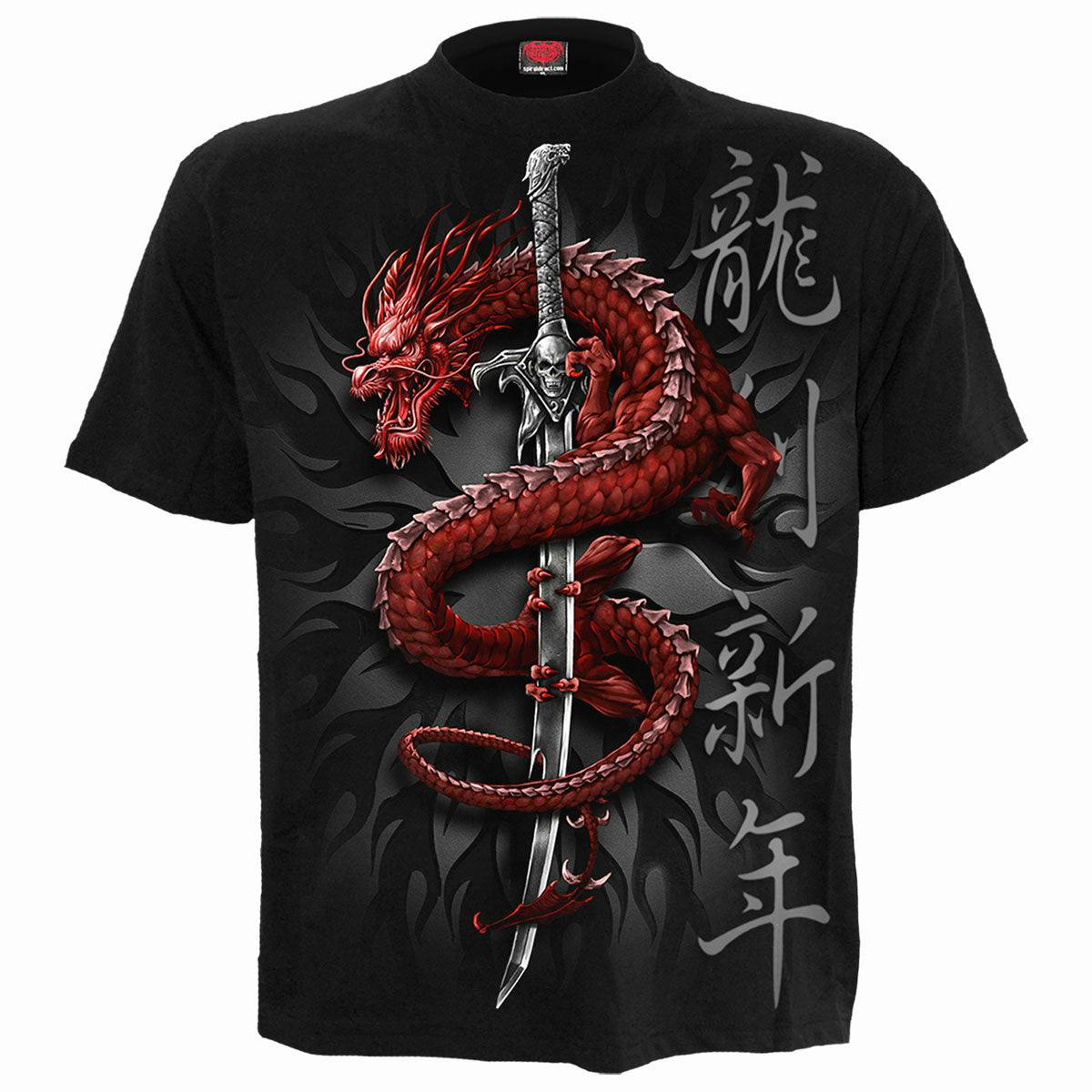 Spiral Direct Black Oriental Dragon - T-Shirt - 4XL - Digital