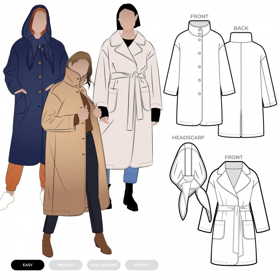 Style Arc Women's Sewing Pattern Gracie Coat & Headscarf - Coats, Headwear For - Easy - Sizes 4-16