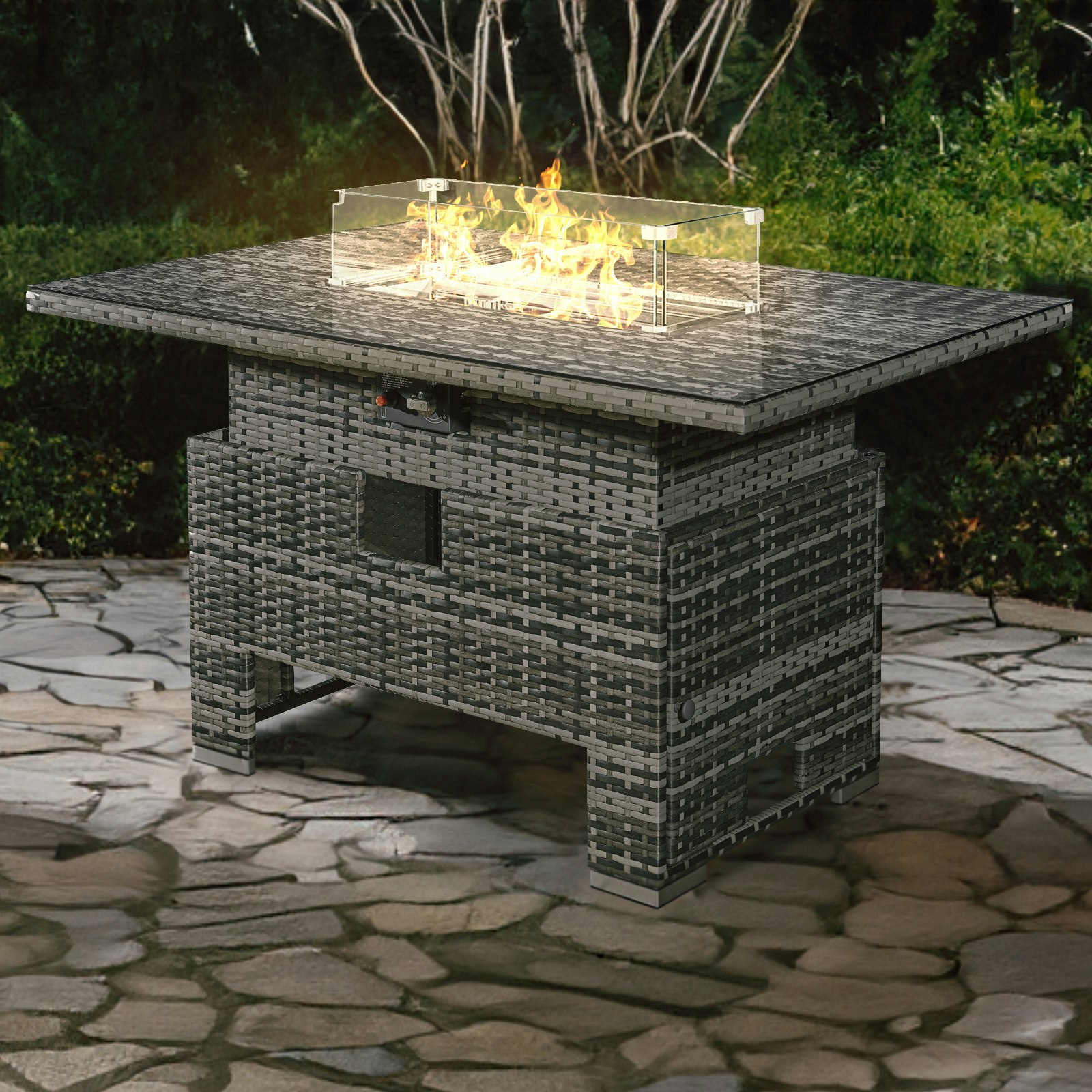 Rackhams Grey Icarus Rattan Rising Firepit Table In Walnut - Walnut - Pe Rattan - 1