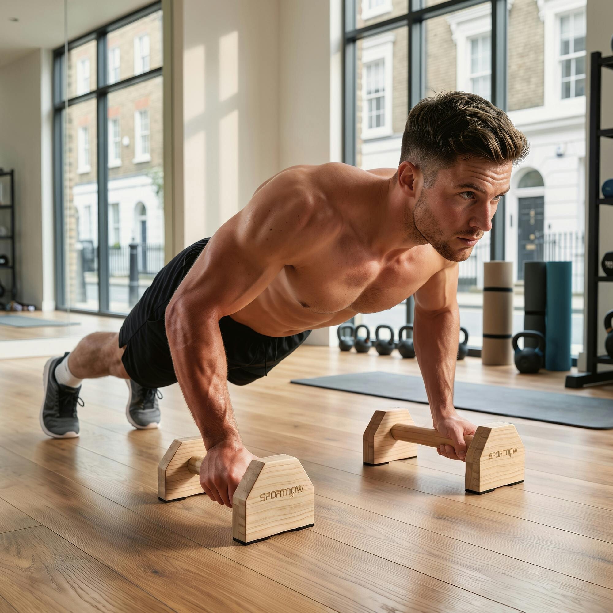 Sportnow Wooden Parallettes Push Up Bars Calisthenics Equipment For Home Gym
