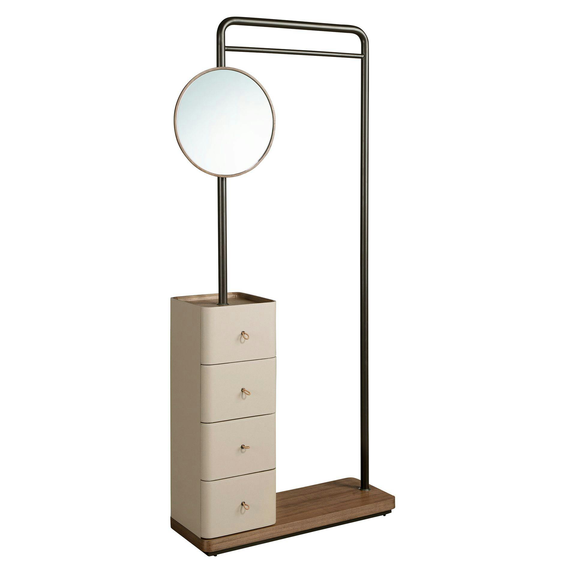 Rackhams Black Mink Leatherette, Walnut, And Steel Coat Rack With Mirror 3281