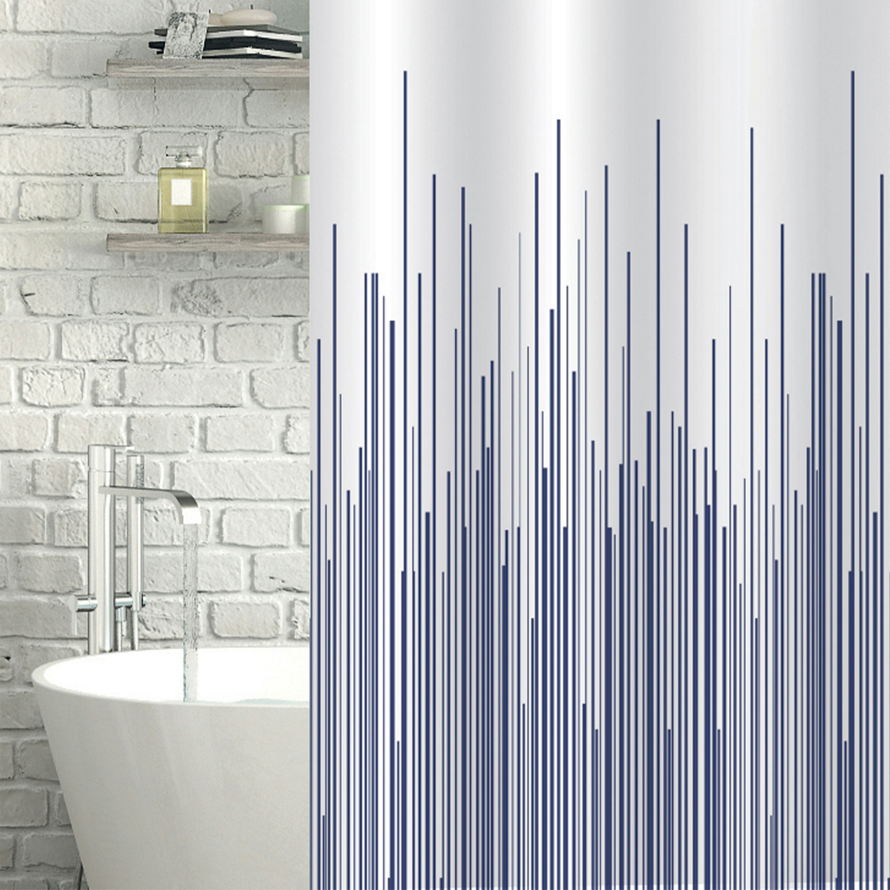 Showerdrape White City & Navy Shower Curtain