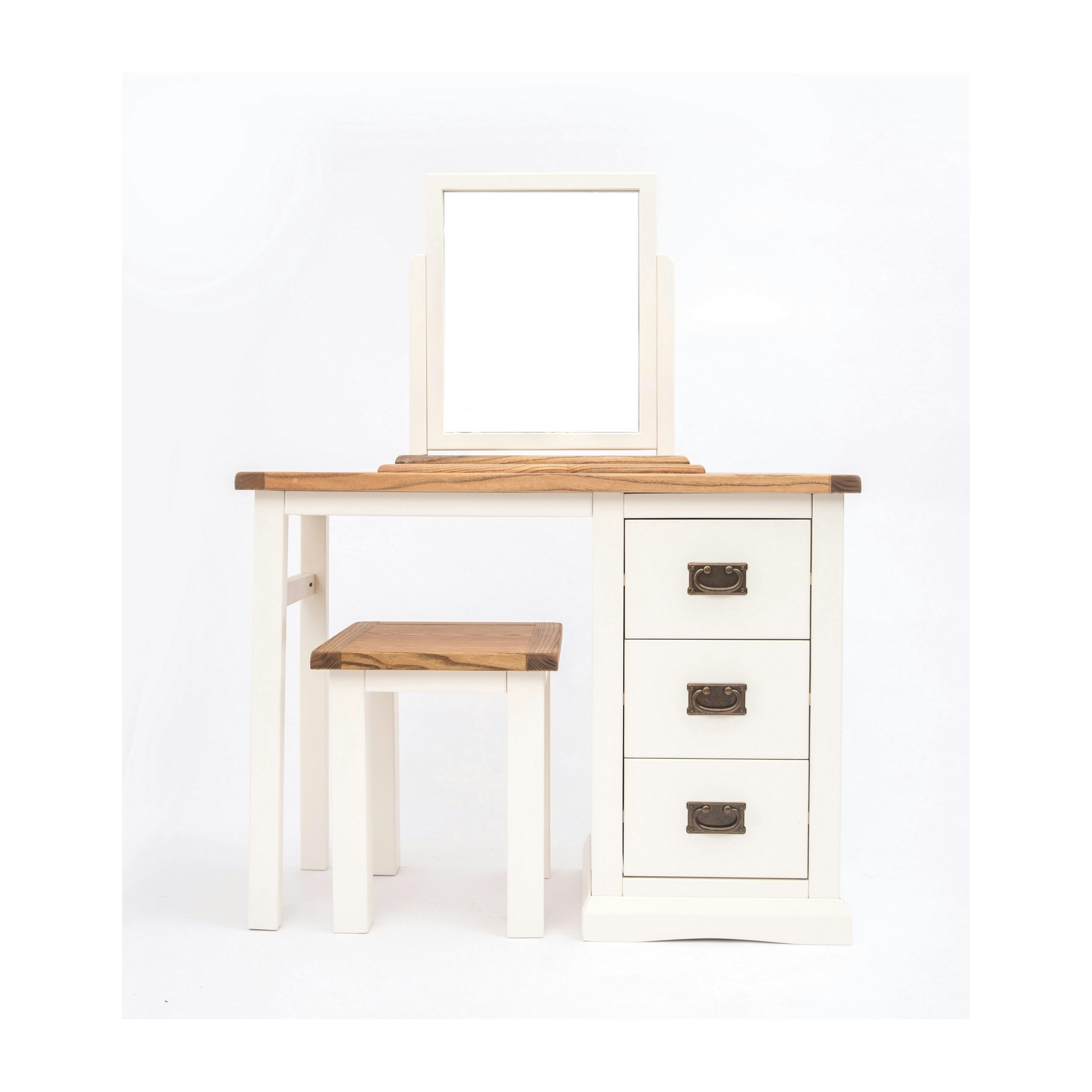 Rackhams White Cosenza 3 Drawer Dressing Table Set Brass Drop Handle - Off