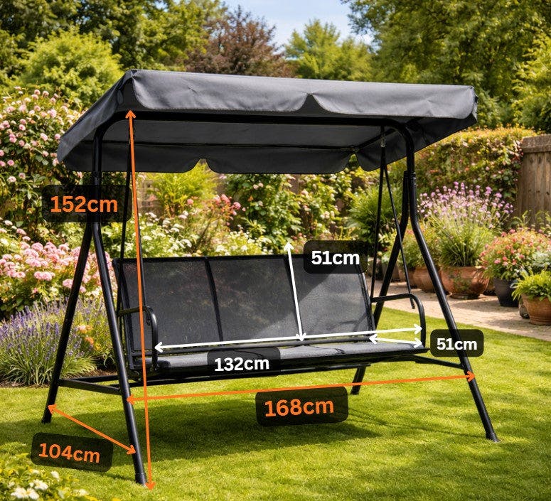 Rackhams Grey/Gray Textaline Three Seater Garden Hammock | All-Weather Outdoor Hammock