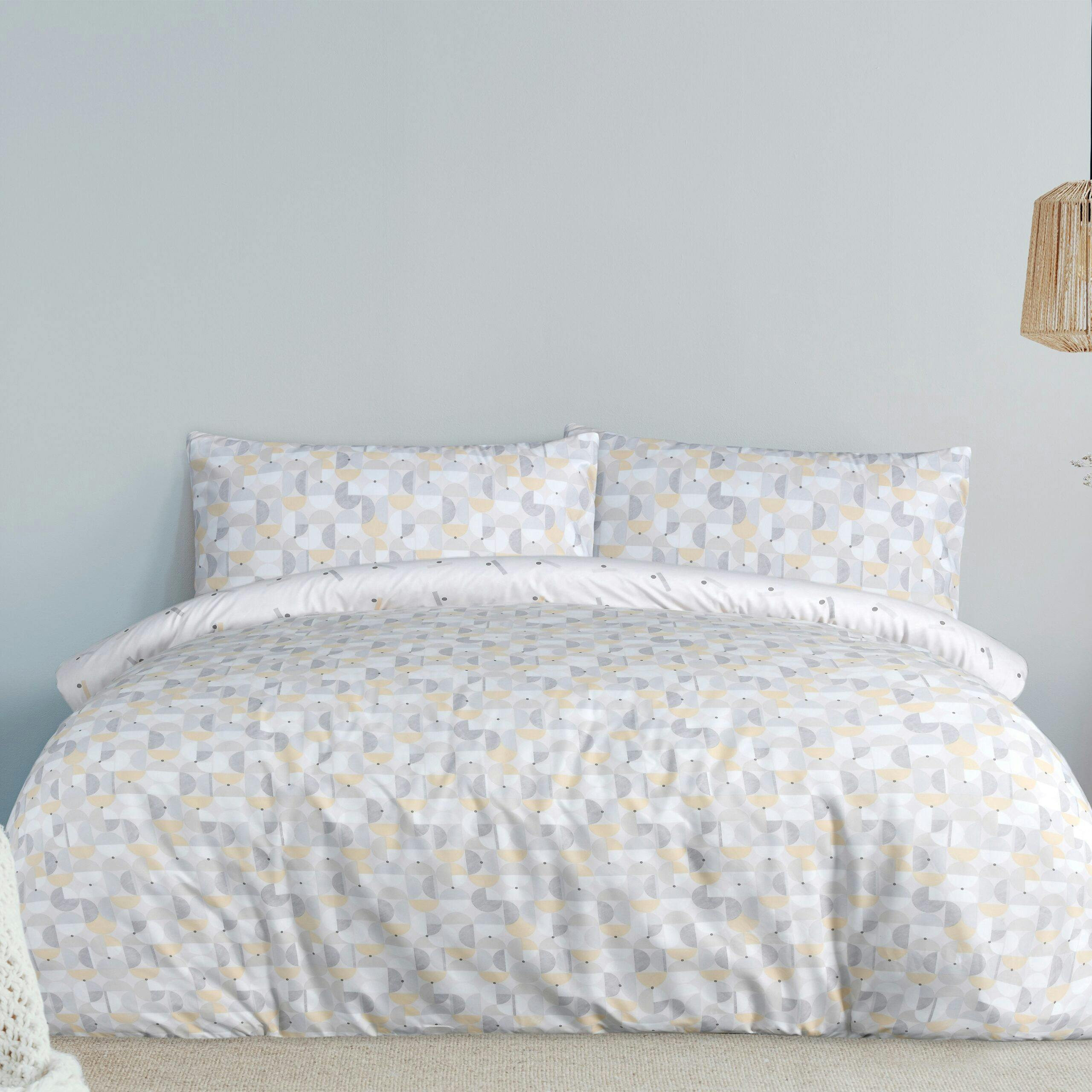 Rackhams Blue Printed Reversible Circle Geo Duvet Cover With Pillowcases - Ochre - King (220Cm X 230Cm)