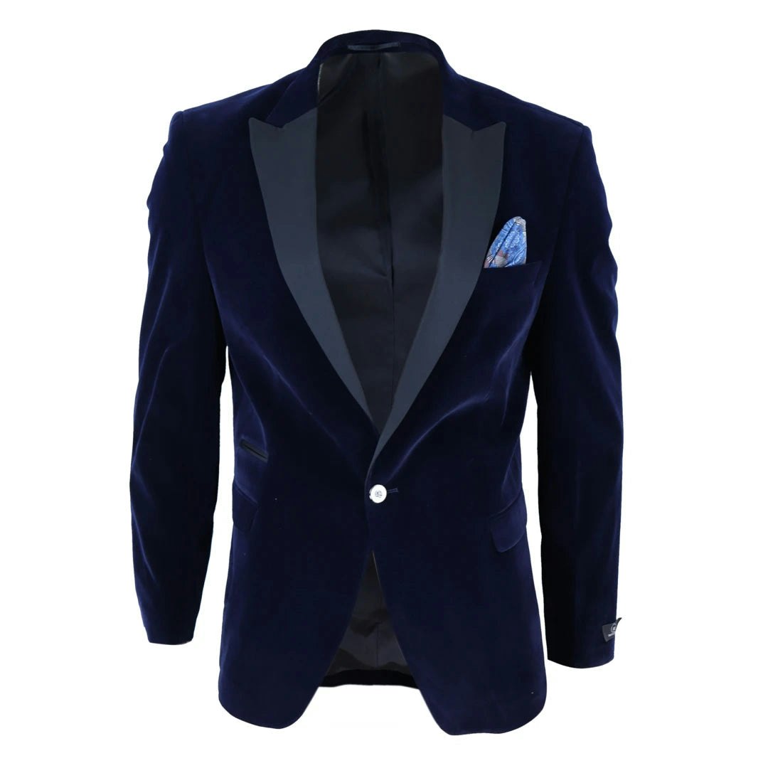 Truclothing Men's Blue Soft Velvet 1 Button Dinner Jacket Tuxedo Blazer - 38