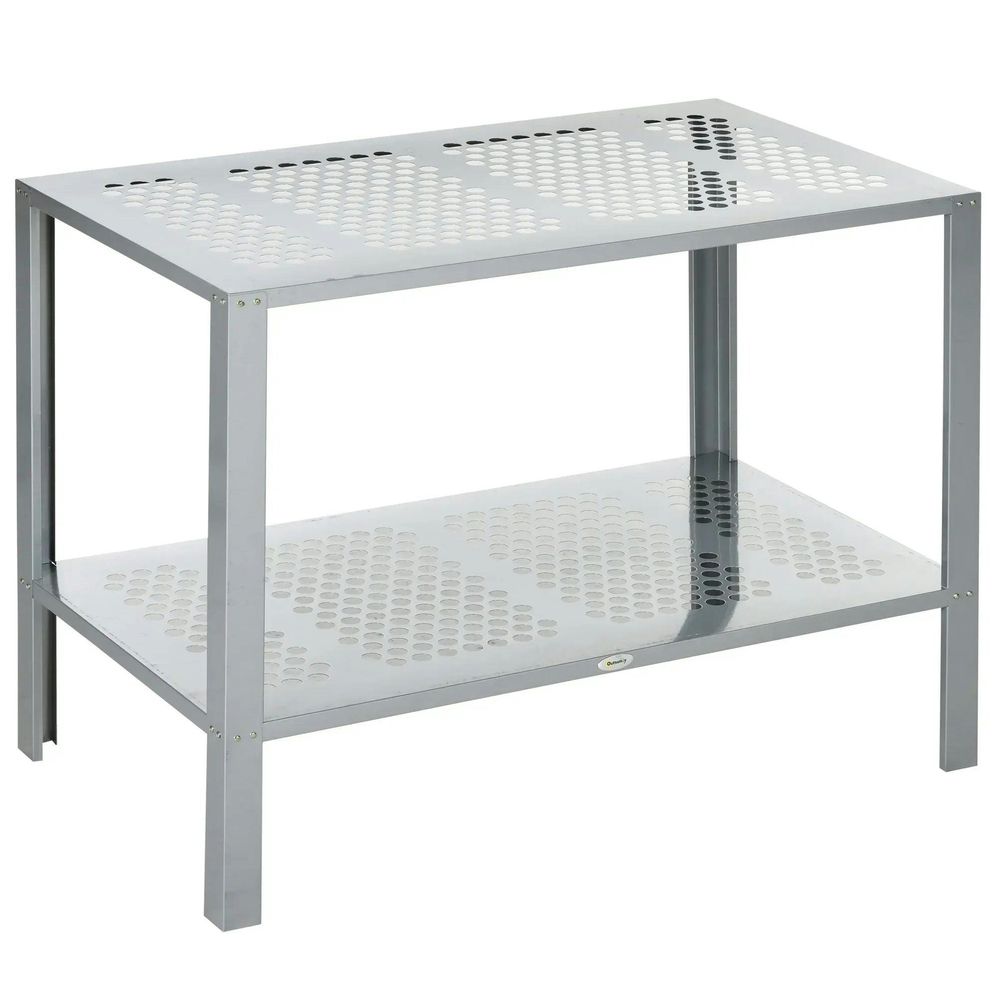 Bobobiy Silver 2-Tier Plant Stand, Corner Plant Shelf For Outdoor And Indoor Storage Organizer, Freestanding Flower Rack With Steel Frame, Mesh Board, - Image 7