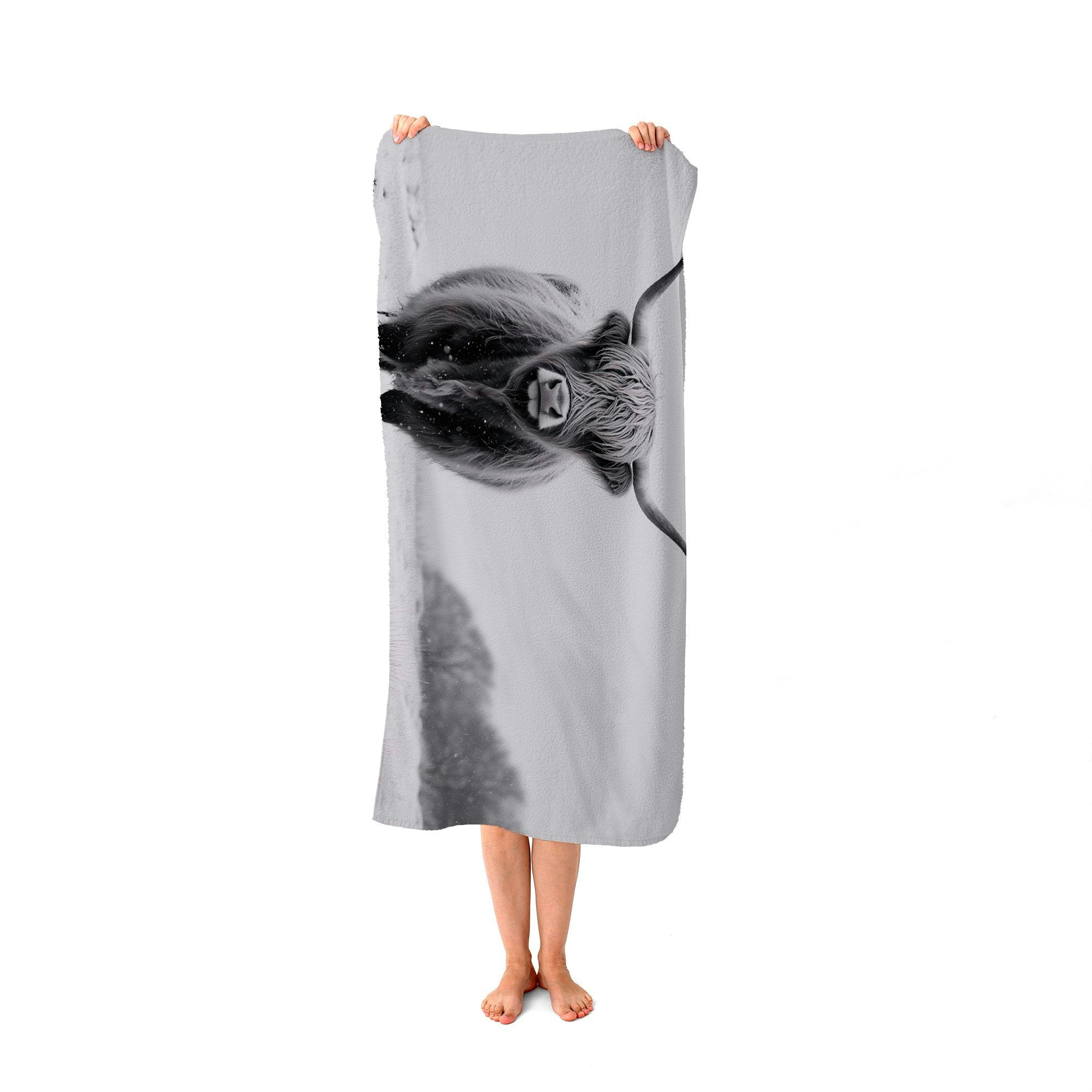 Warren Reed White Lone Highland Cow Beach Towel