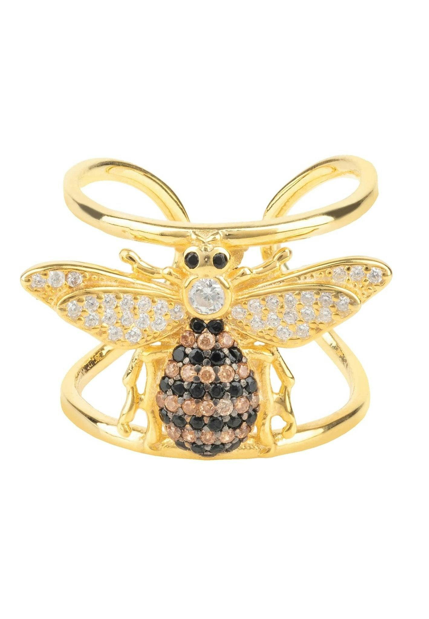 Latelita Gold Honey Bee Cocktail Ring Adjustable