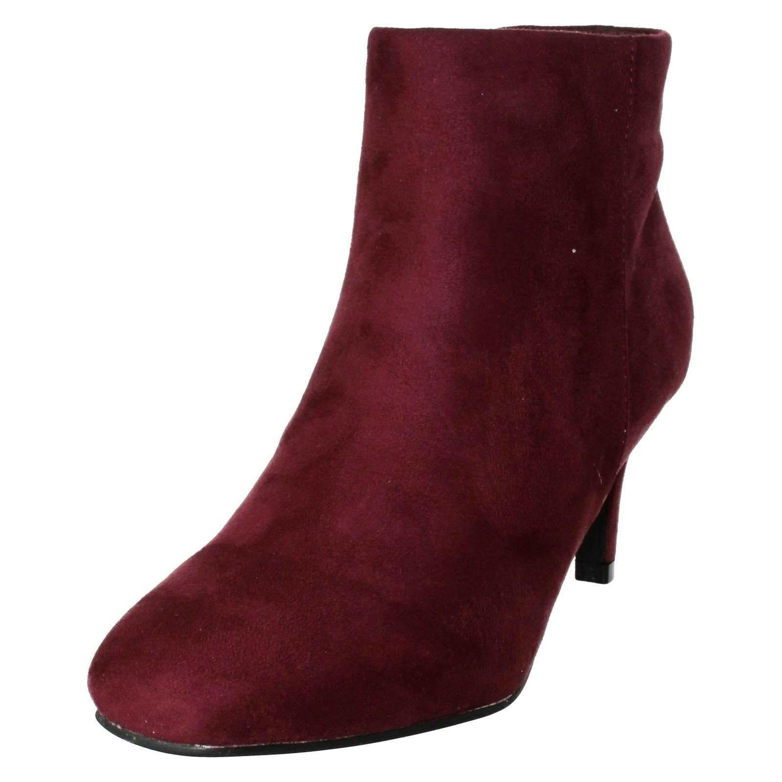 Spot On Women's Collection High Heel Ankle Boots With Zip Fastening F51236 - Aubergine Microfiber - Uk 6