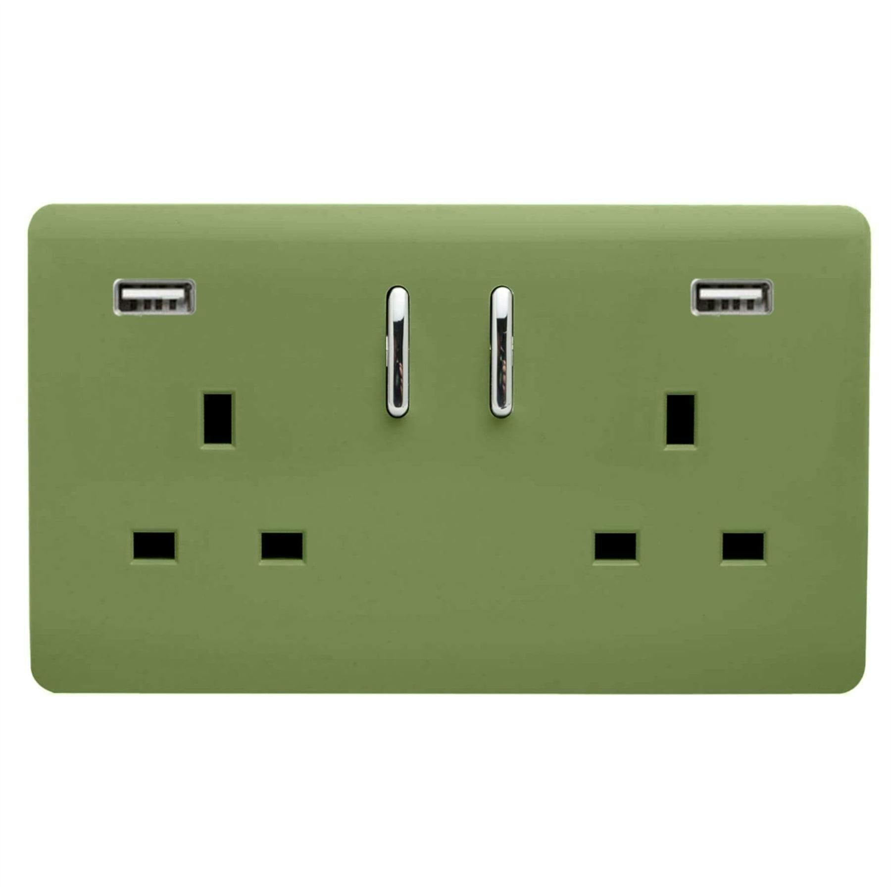 Trendi Switch 2 Gang 13Amp 2 Port Usb Moss Green Switched Plug Socket - Image 4