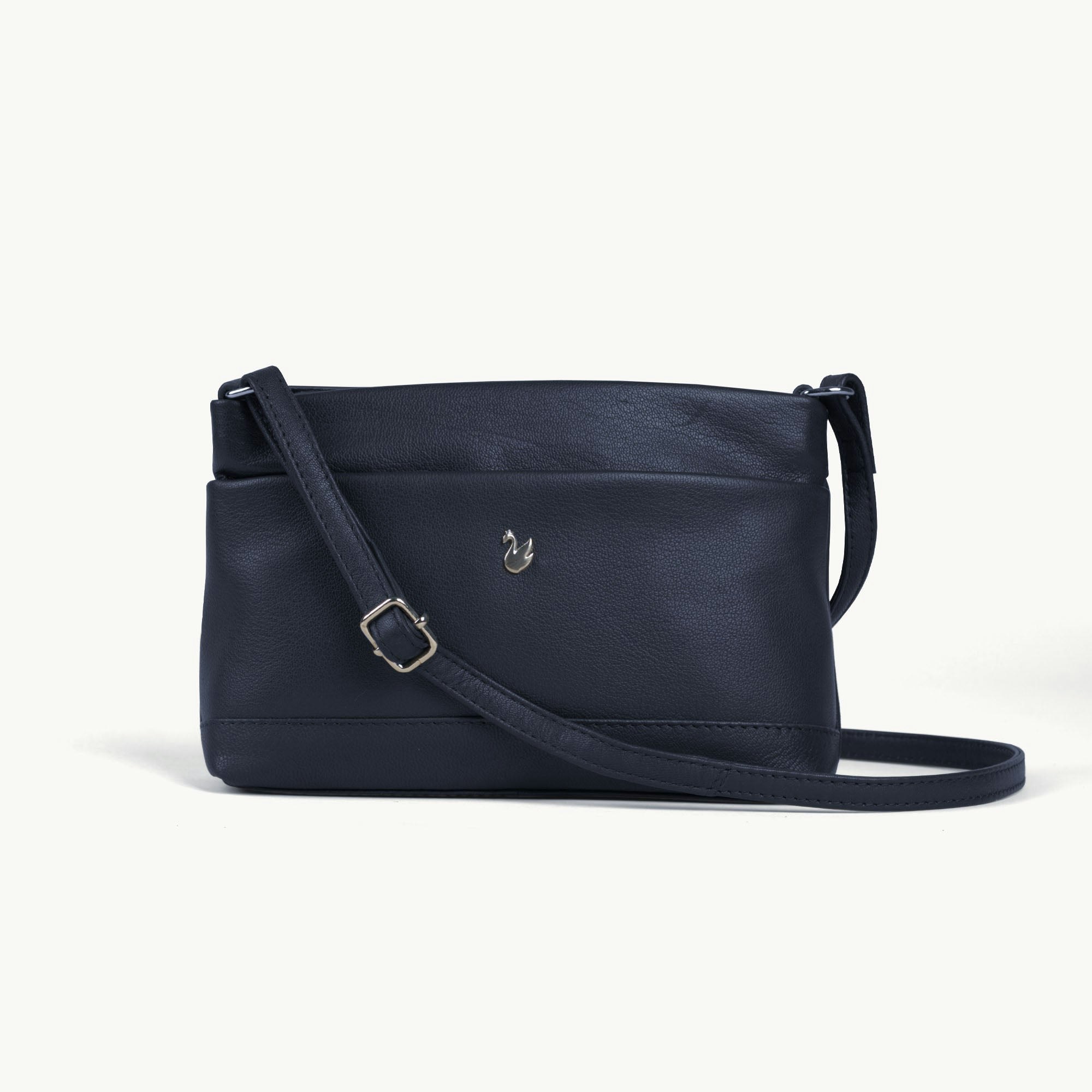 Assots London Grain 'Sandra' Navy Soft Nappa Full Real Leather Crossbody Bag