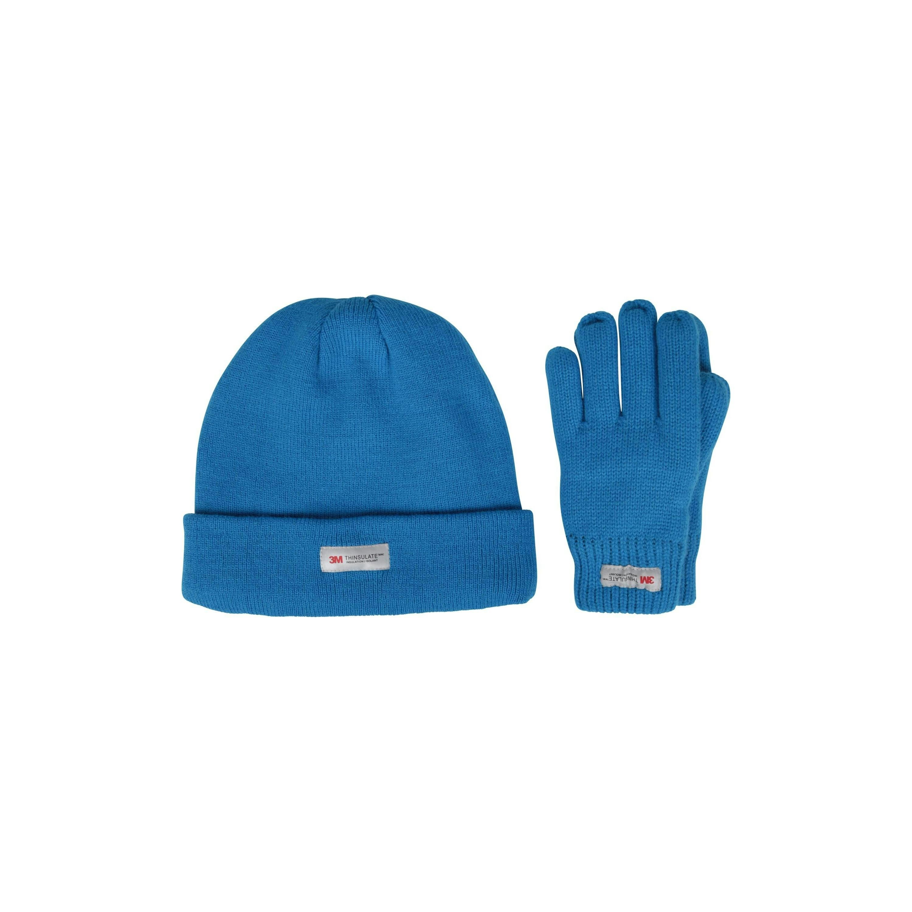 Mountain Warehouse Blue Childrens Thinsulate Fleece Beanie & Gloves Set - Bright - Bright - S-M - 100% Acrylic