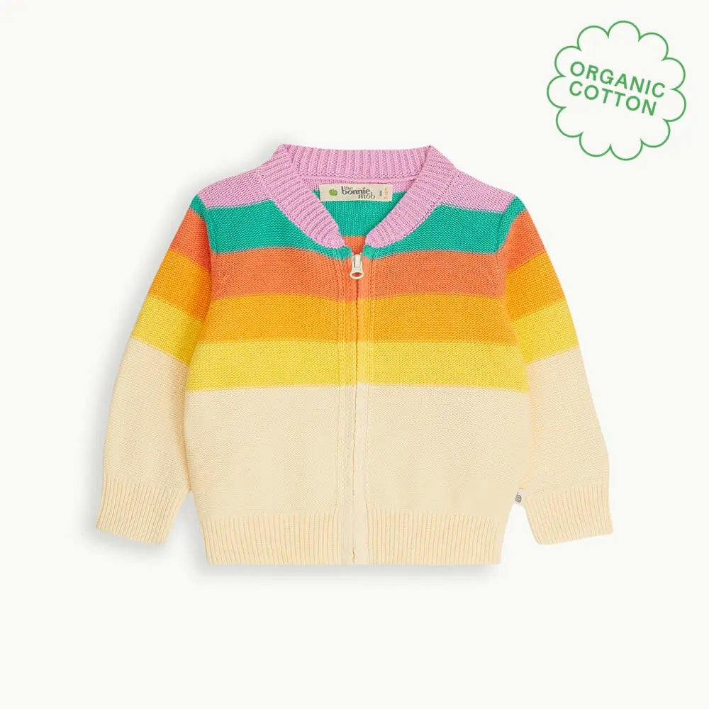The Bonnie Mob Pink Barnacle - Rainbow Stripe Cardigan - 18-24 Months - Rainbow - 100% Gots Organic Cotton