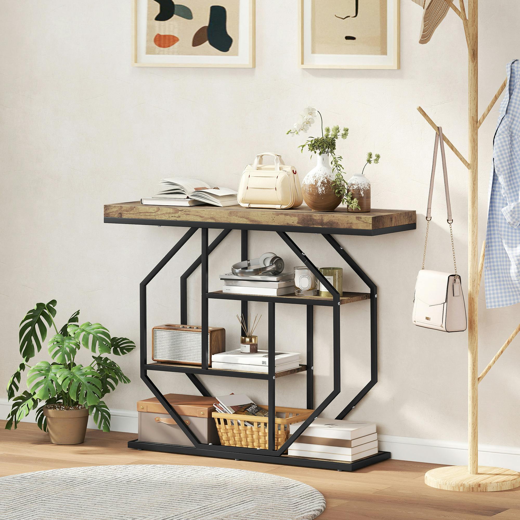 Rackhams Industrial Console Table, Hallway Table With 4-Tier Shelves - Industrial - 100