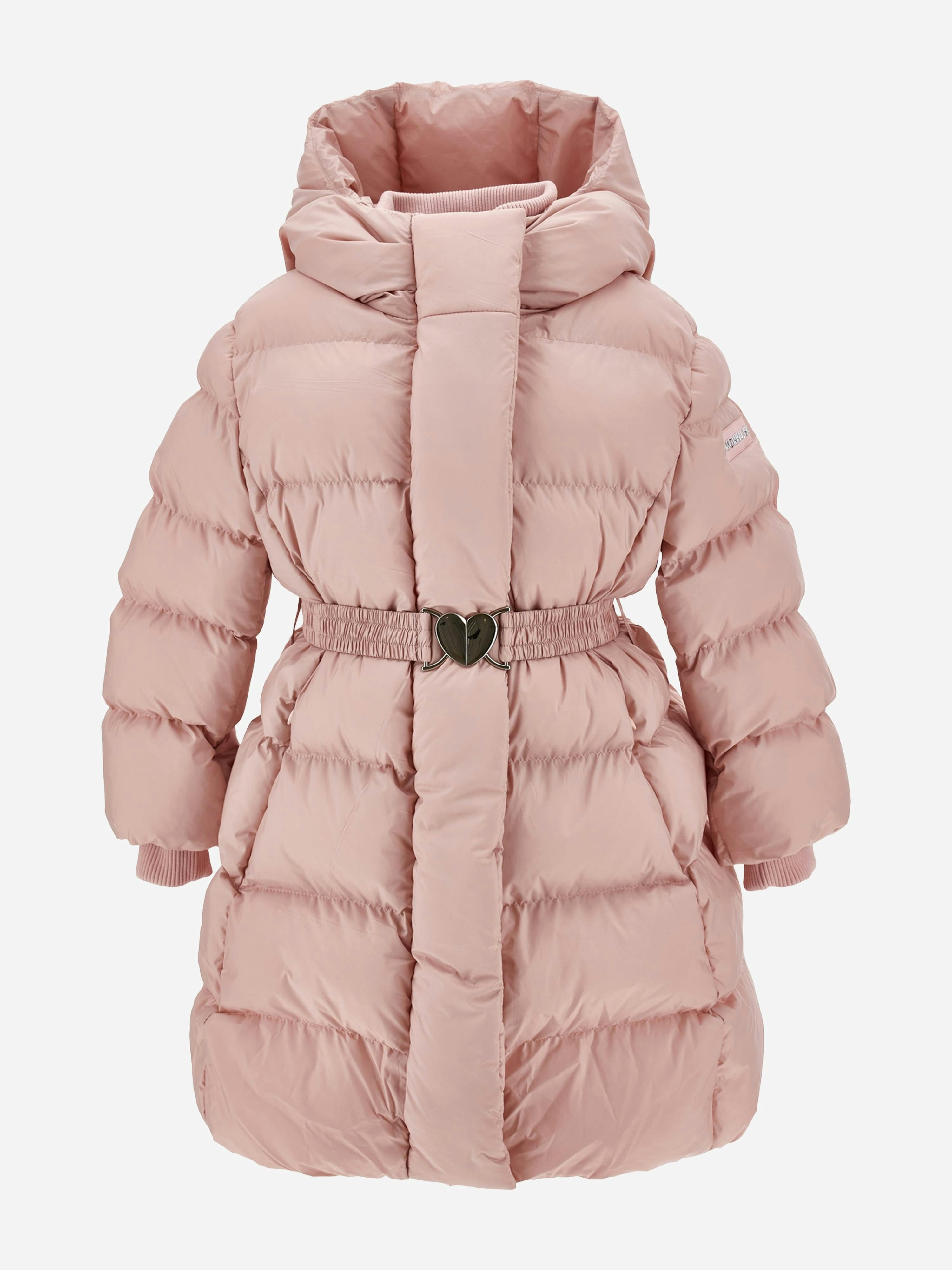 Monnalisa Girls Pink Puffer Coat With Belt In - 5 Yrs