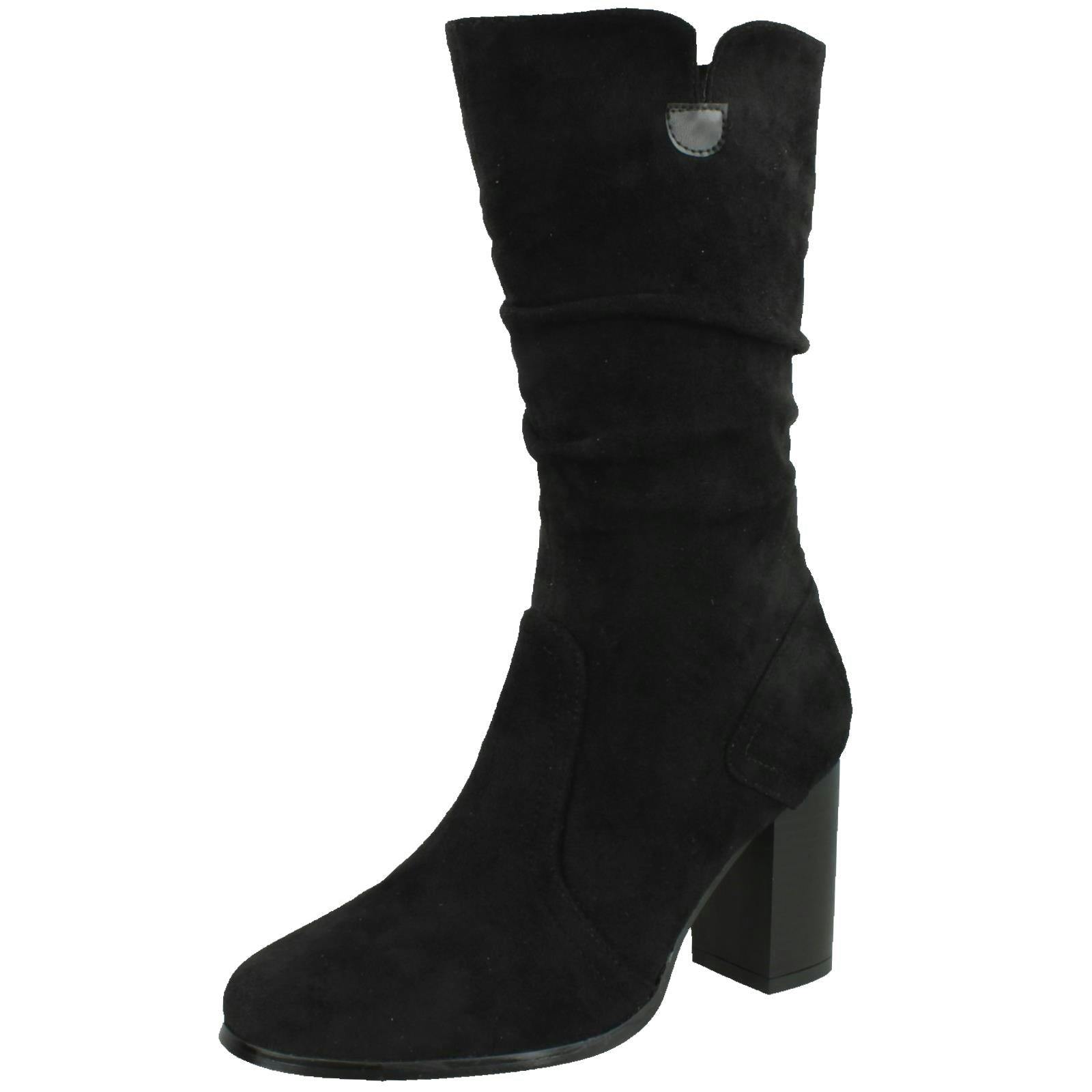 Spot On Women's Black High Heel Rouched Leg Boots F51218 - Uk 5