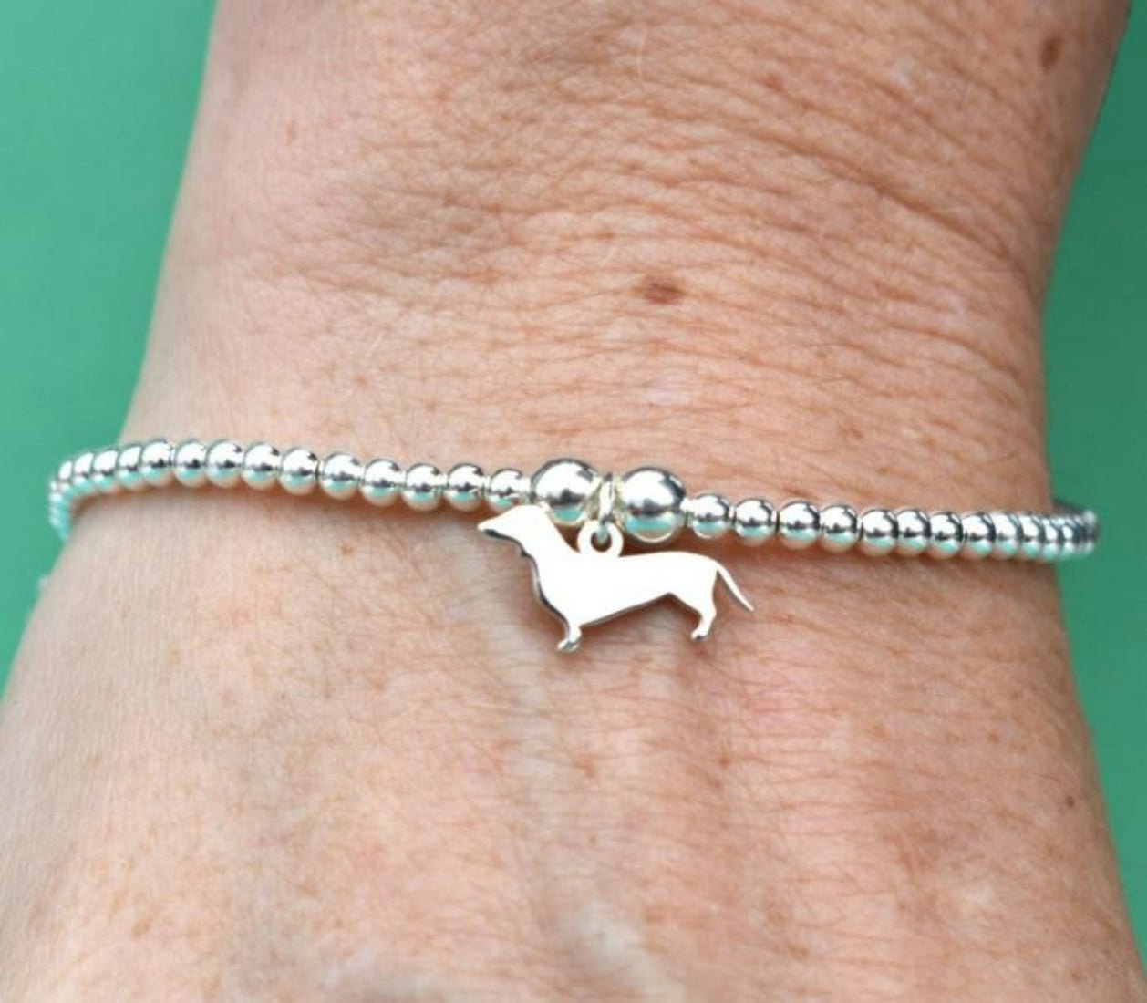 Mylee London Silver Dachshund Silhouette Ball Bead Bracelet - Personalised - No - S - 16Cm