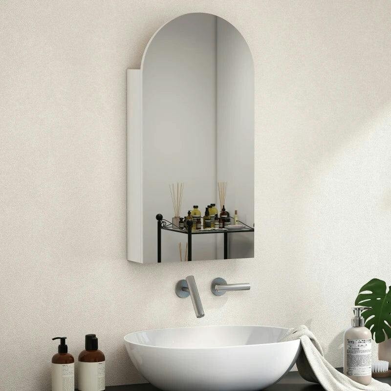 HOMCOM Bathroom Mirror Cabinet Wall Mounted Modern 40 x 12 x 80 cm White | Bathroom Wall Cabinet, Frameless Arch Mirror, Adjustable Glass Shelves - Image 3