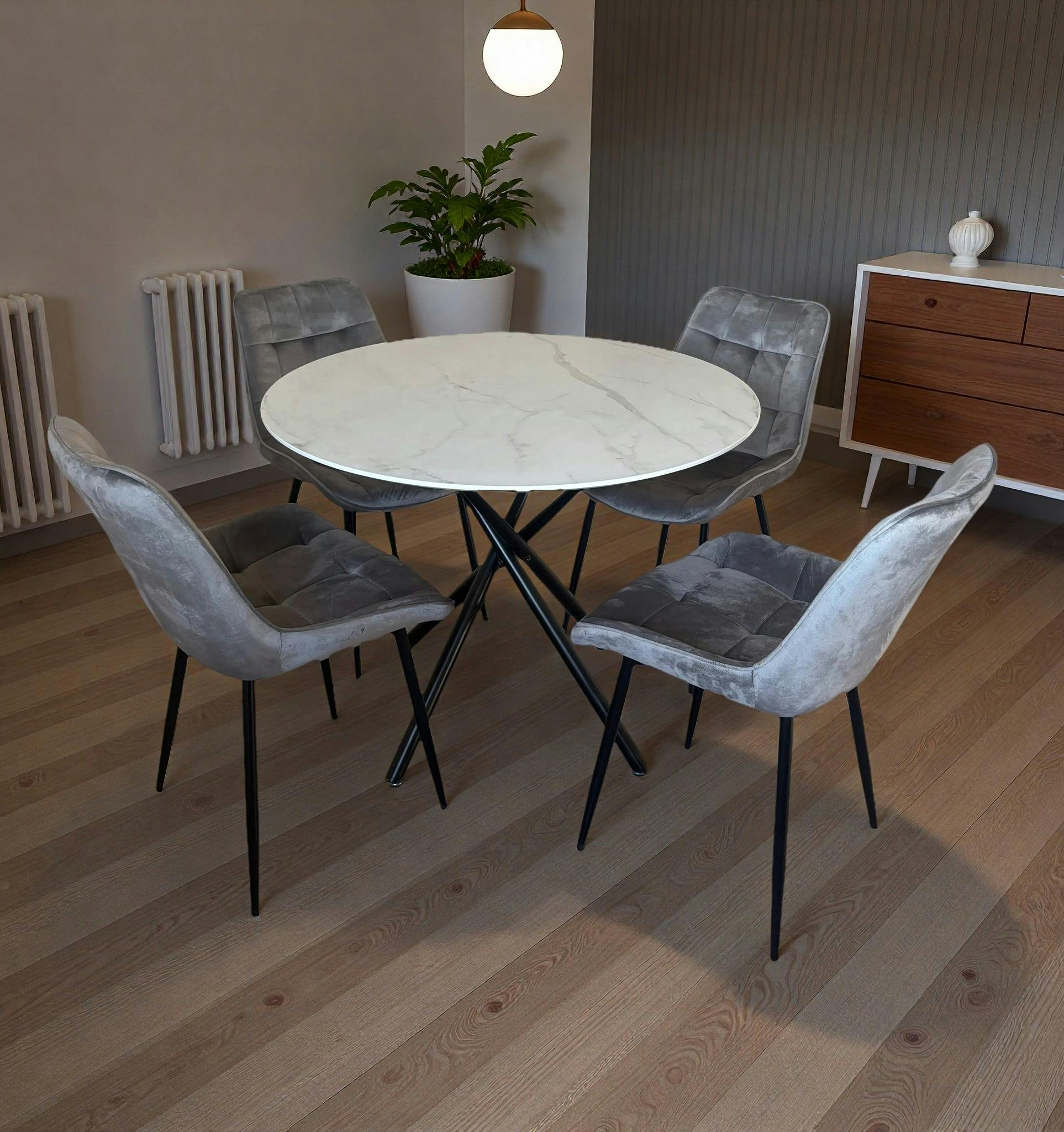 Freemans Grey Seattle Dining Table Set With 4 Erica Velvet Chairs - Image 4