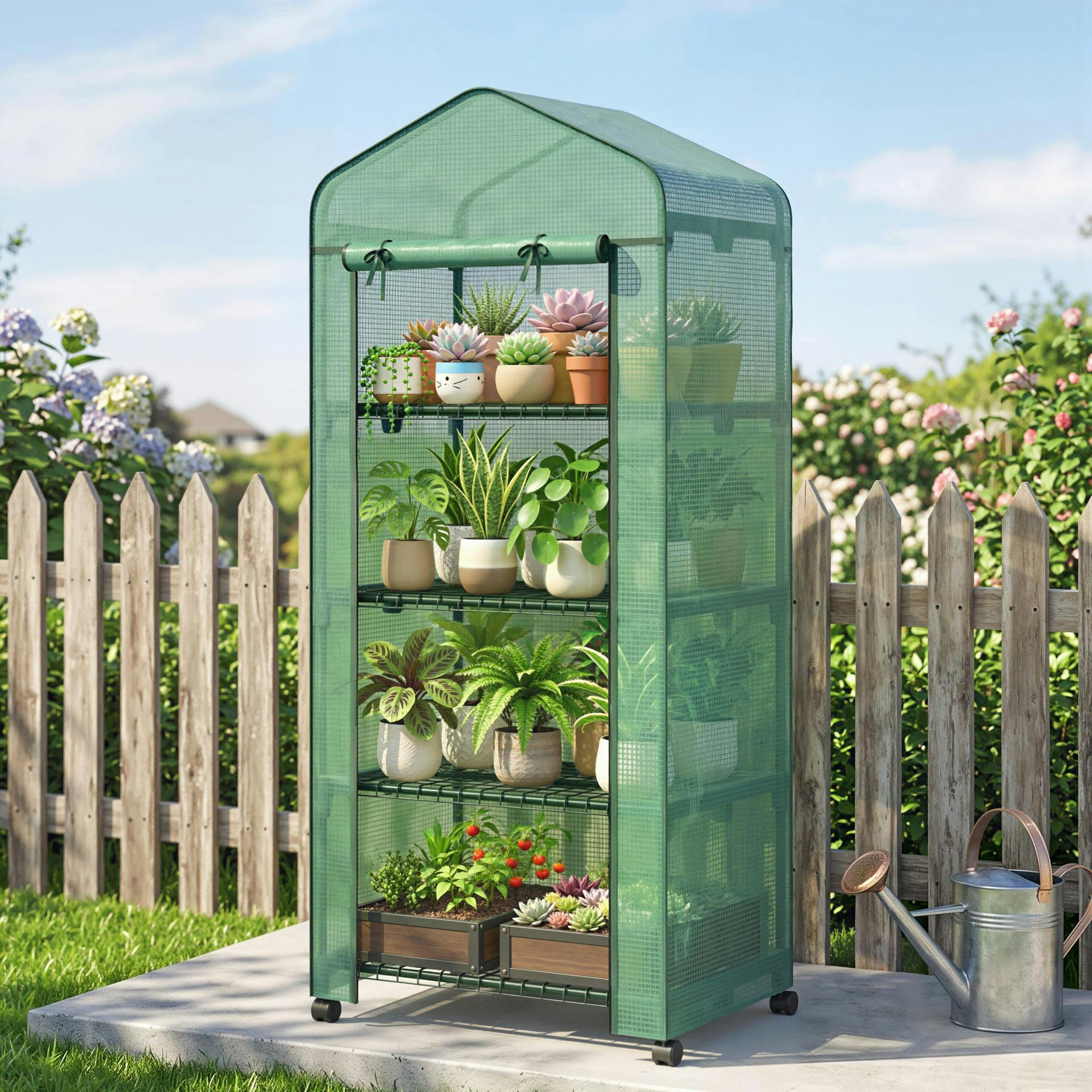 Rackhams Green Mini House 4-Tier Portable Plant House Shed Pe Cover,