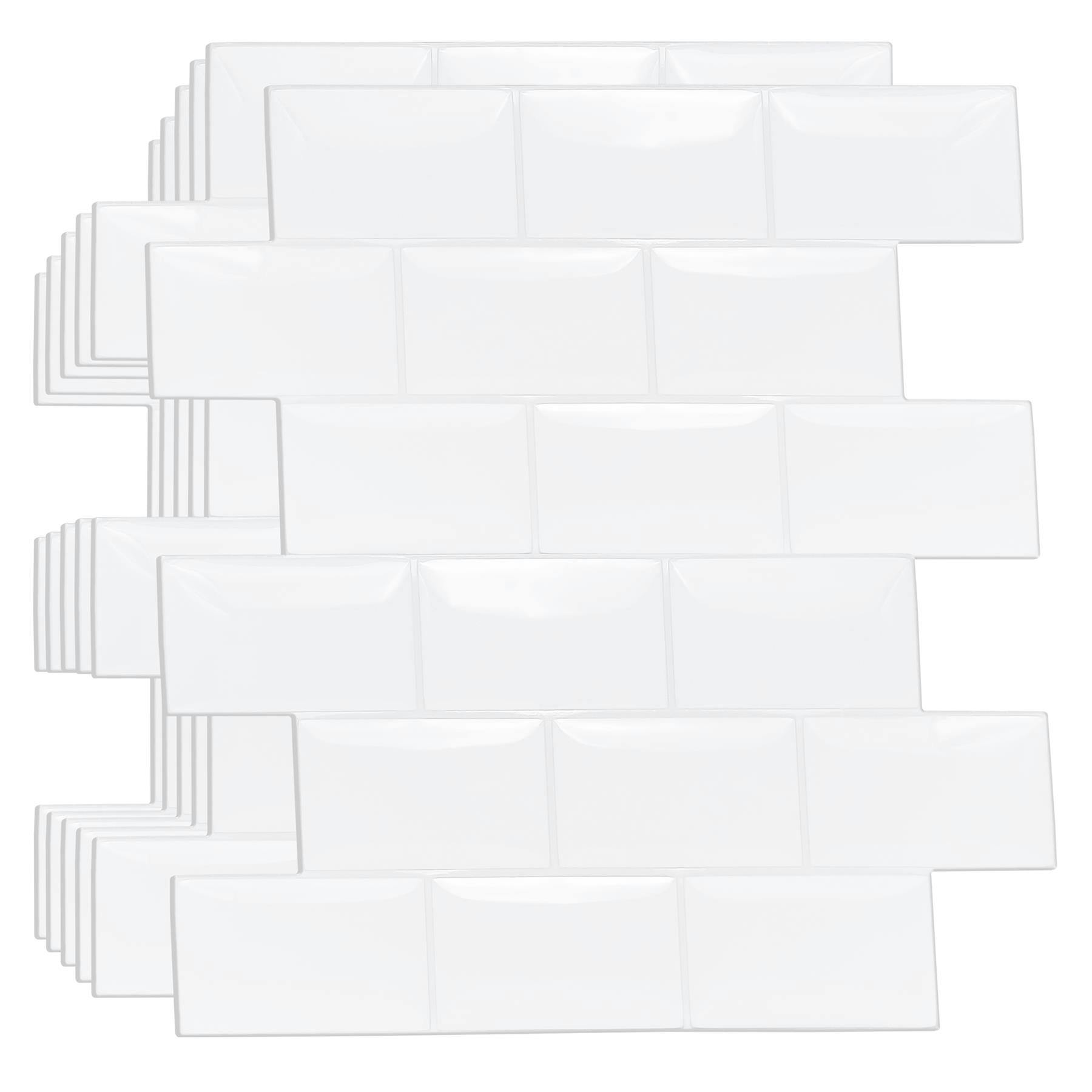 Walplus White Wt3d1808 - Pure Glossy Subway Metro Classic Brick 3D Tile Sticker 30.5 X 15.4Cm (12 X 6 In) - 20Pcs In A Pack