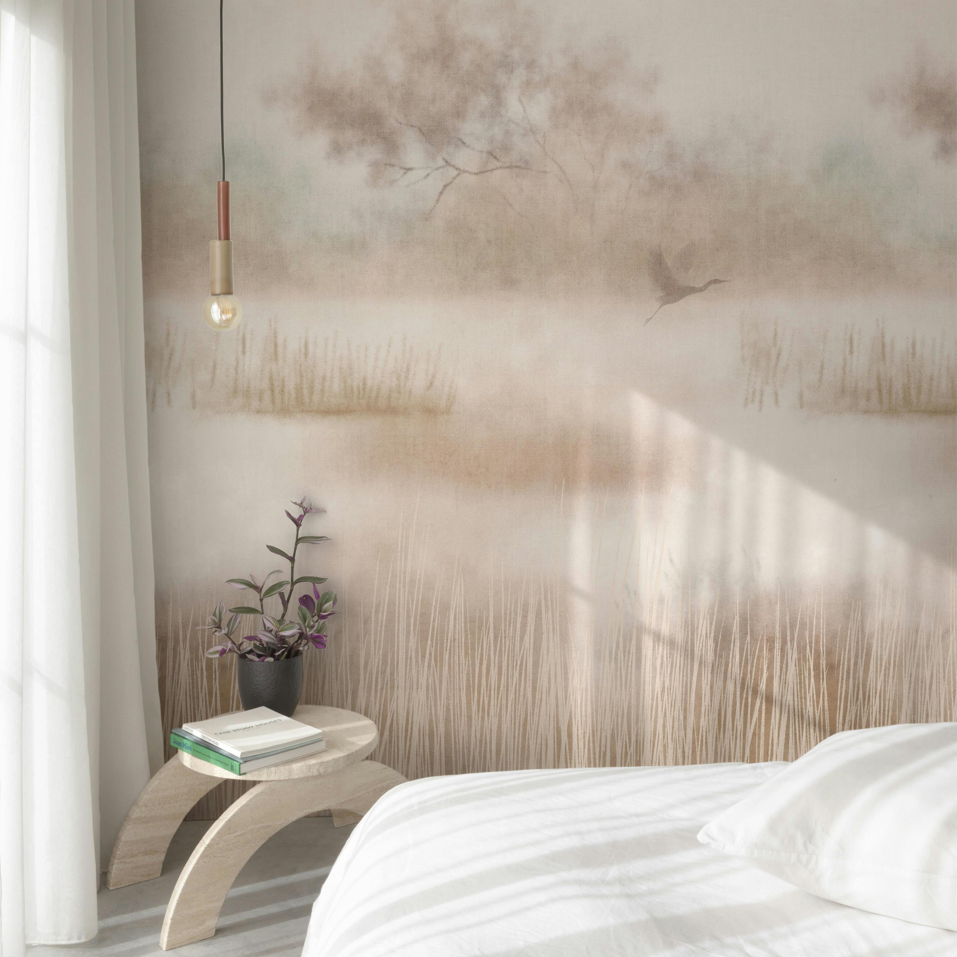 Rackhams Pink/Beige Ibera Misty Marshland 3 Panel Repeatable Mural 1.59 X 2.8M, Soft