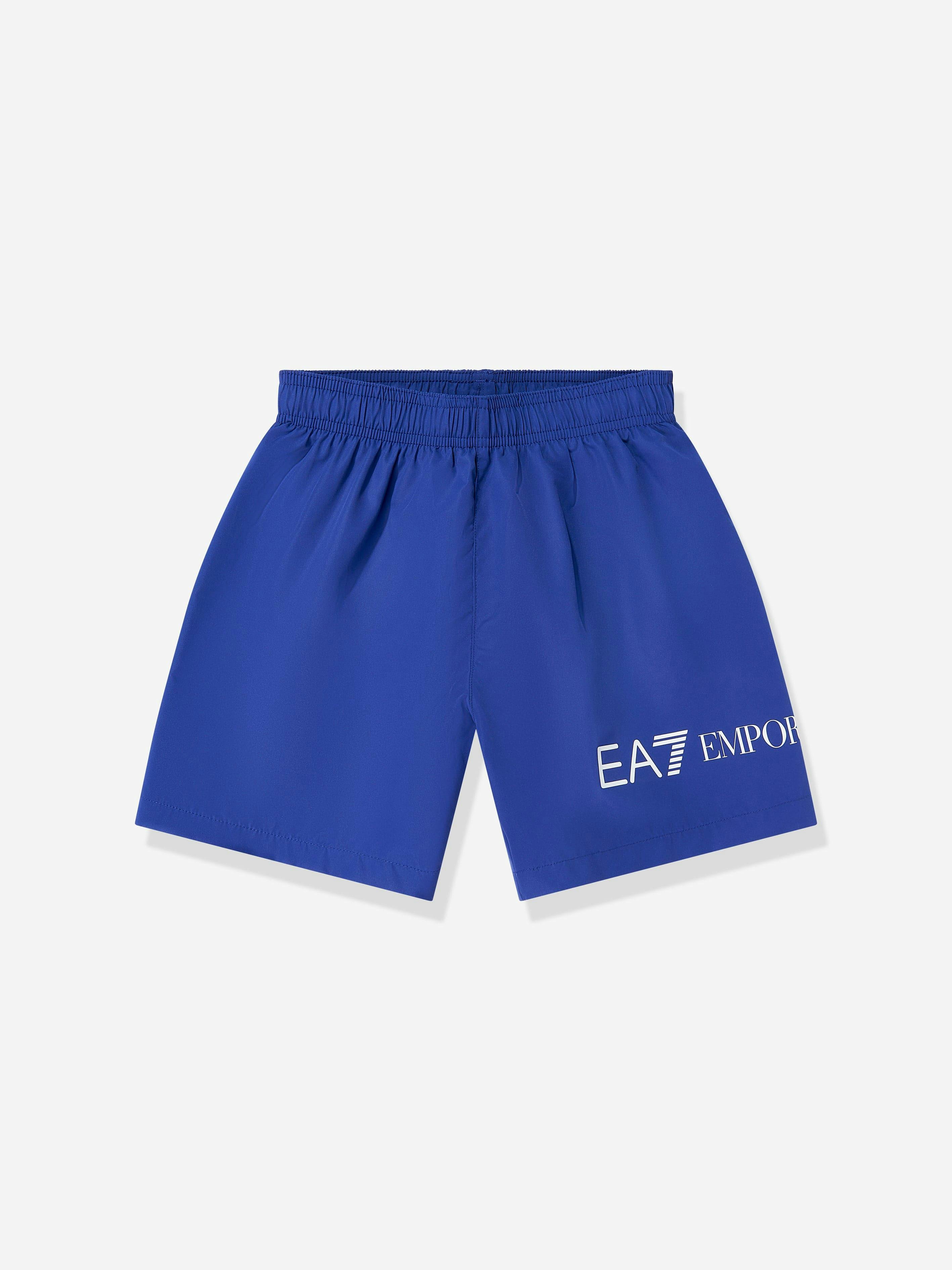 Ea7 Emporio Armani Boys Blue Extended Logo Swim Shorts In - 8 Yrs