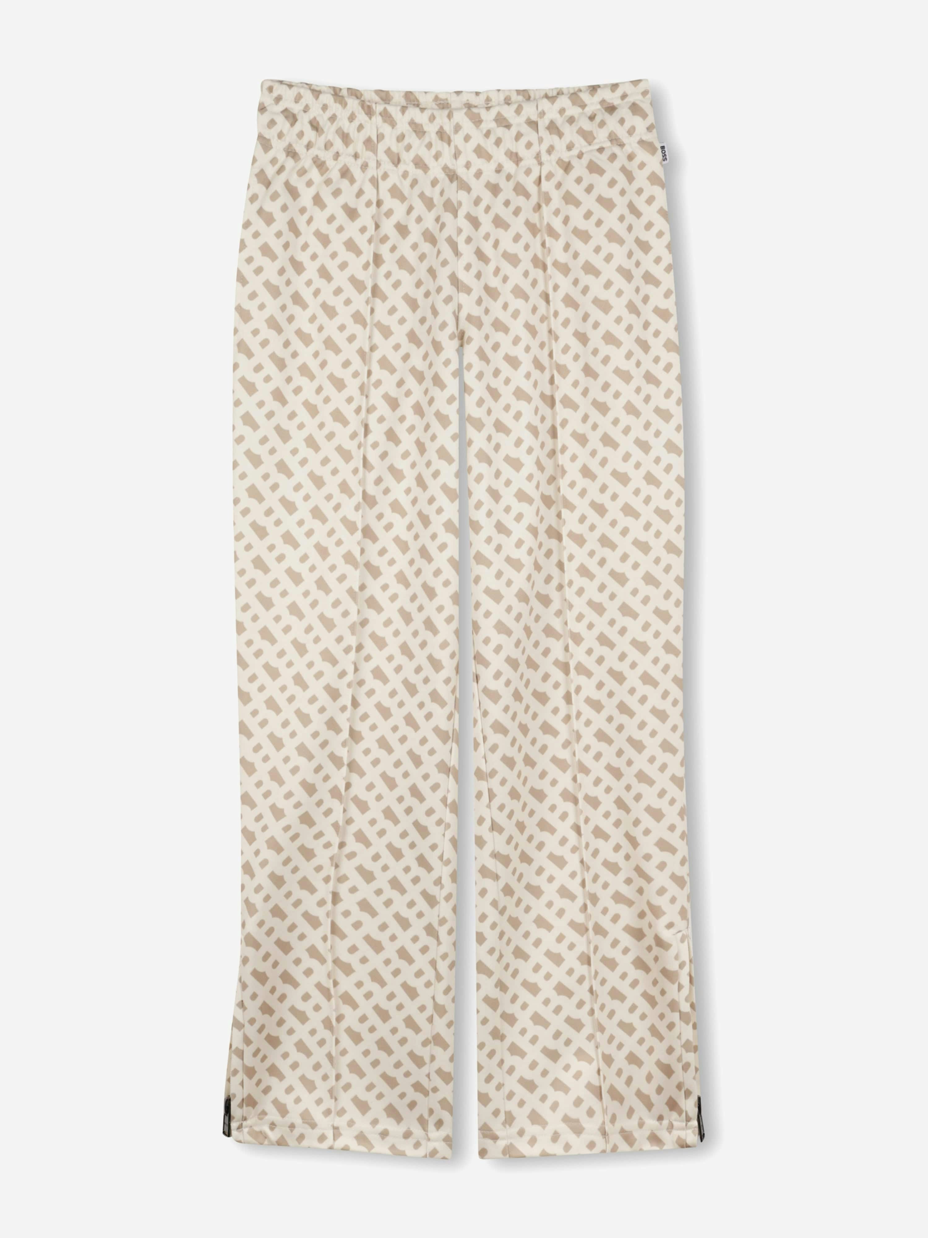 Boss Boys Beige Monogram Jogging Pants In - 14 Yrs