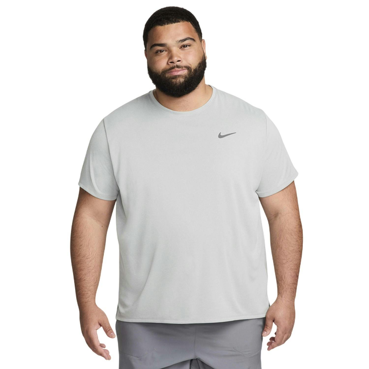 Nike Men's Grey Miler Swoosh Reflective Detail T-Shirt - Fog - Xxl - Fog - 100% Polyester