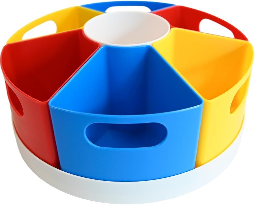 Rackhams Desk Organiser 360 Degree Rotating Pen Holder Stand Table Top Organisers With 7 Compartments - Plastic - Multi - Pen Holder & Desk Organizer