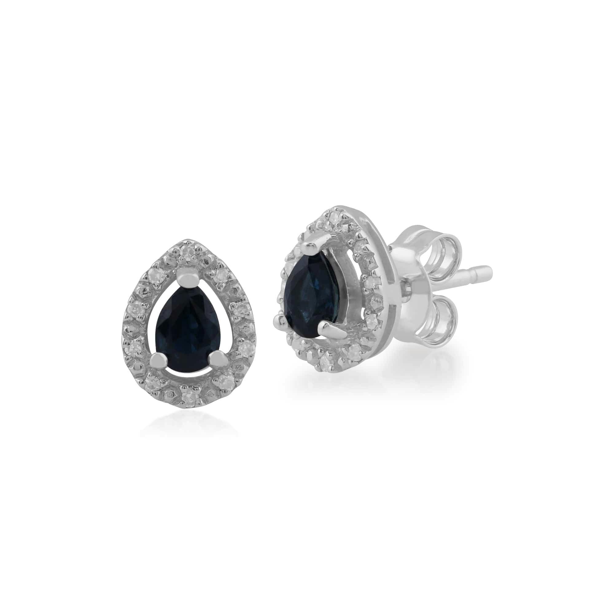 Gemondo White/Gold Classic Pear Sapphire & Diamond Halo Stud Earrings In 9Ct