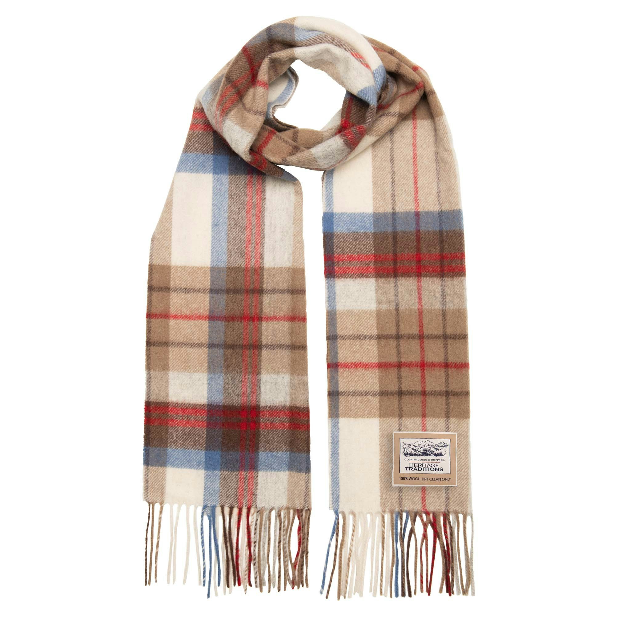 Heritage Traditions Blue Pure Wool Check Scarf - Rust