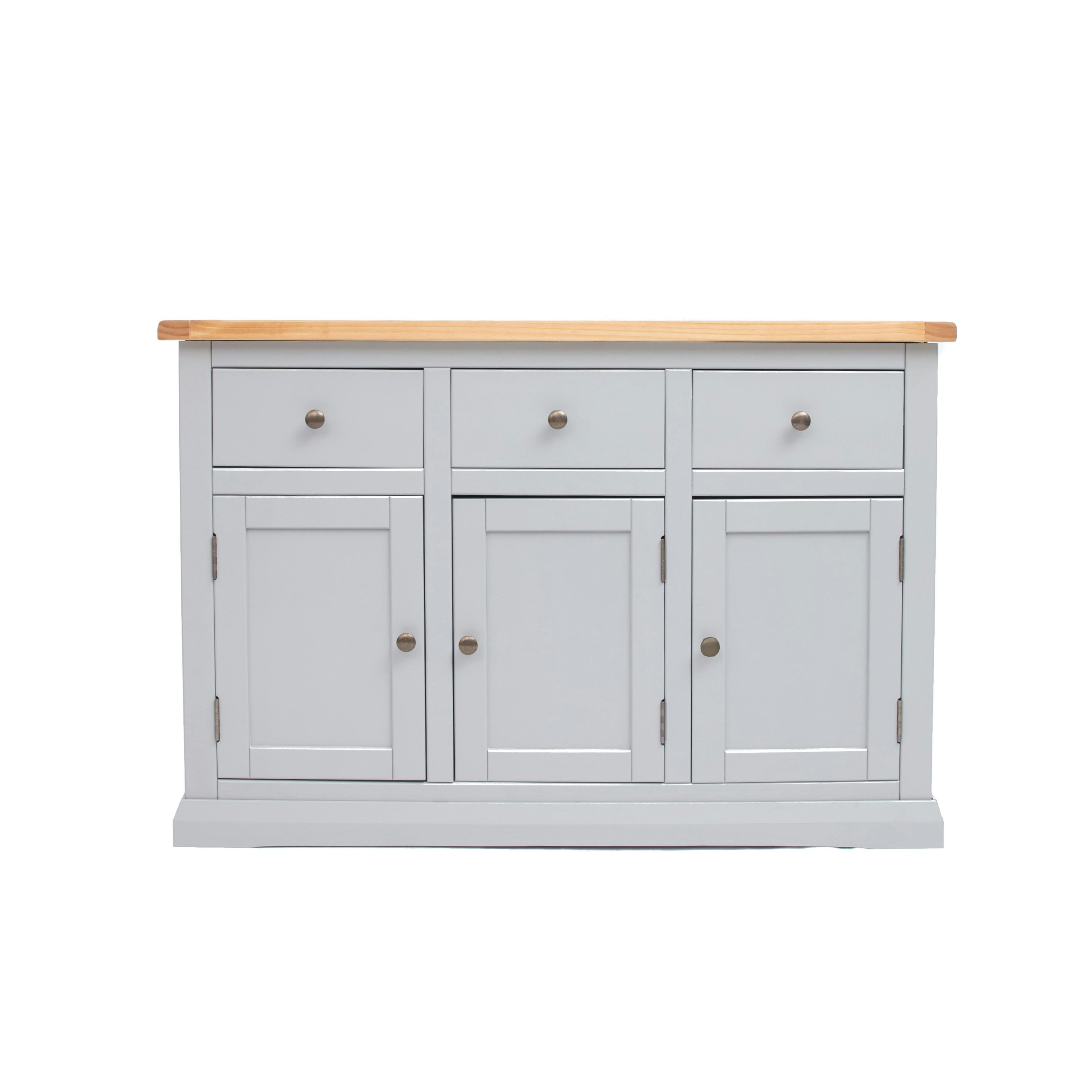 Rackhams Light/Grey Loreo 3 Drawer 3 Door Sideboard Brass Knob