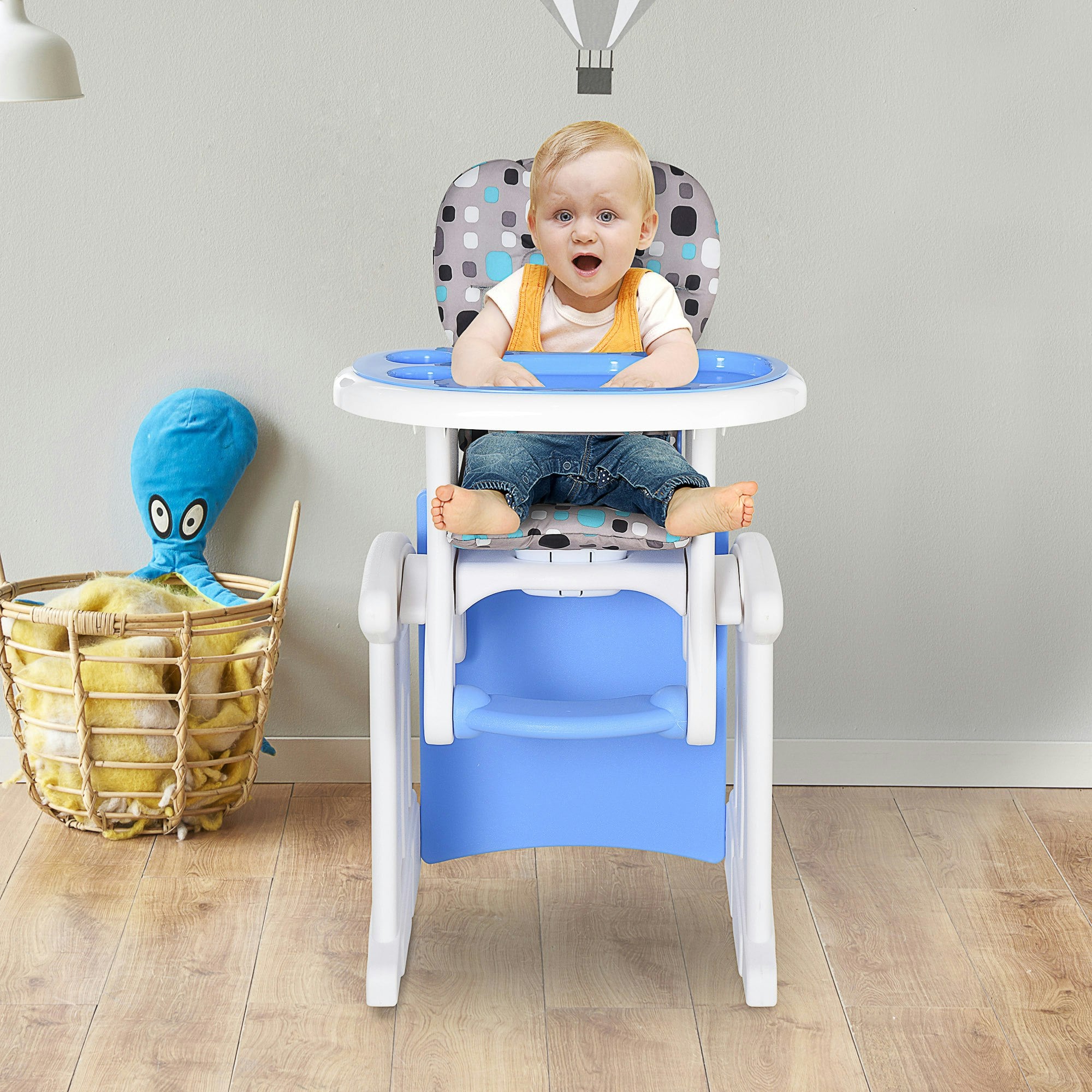Homcom Blue 2-In-1 Convertible Baby High Chair Booster Seat W/ Removable Tray