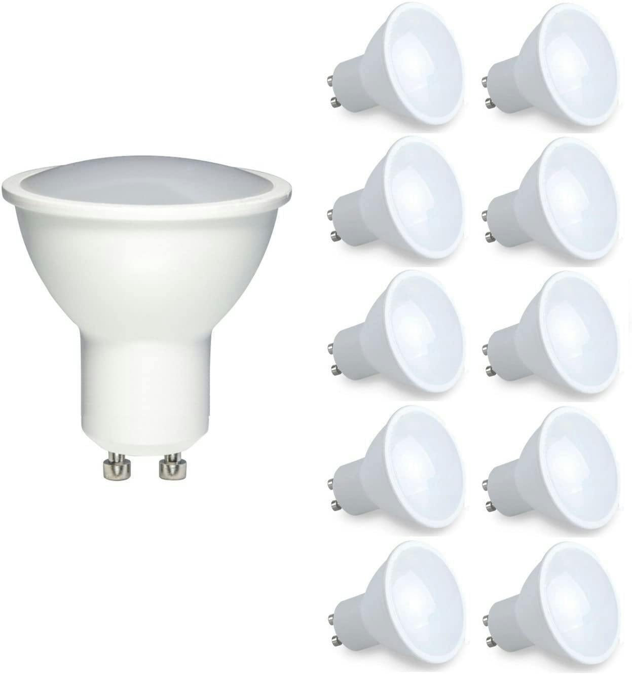 Ener-J White Pack Of 10 Dimmable Led Gu10 Bulbs, 7W (50W Equivalent), 3000K Warm 500Lm, Led Dimmer Compatible, Home Use