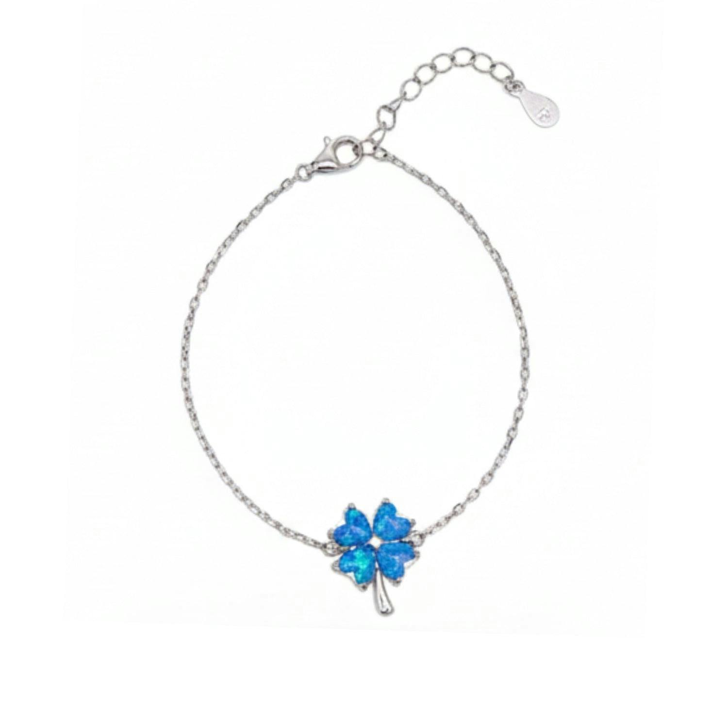 Spero London Blue/Silver Opal Clover Sterling Bracelet