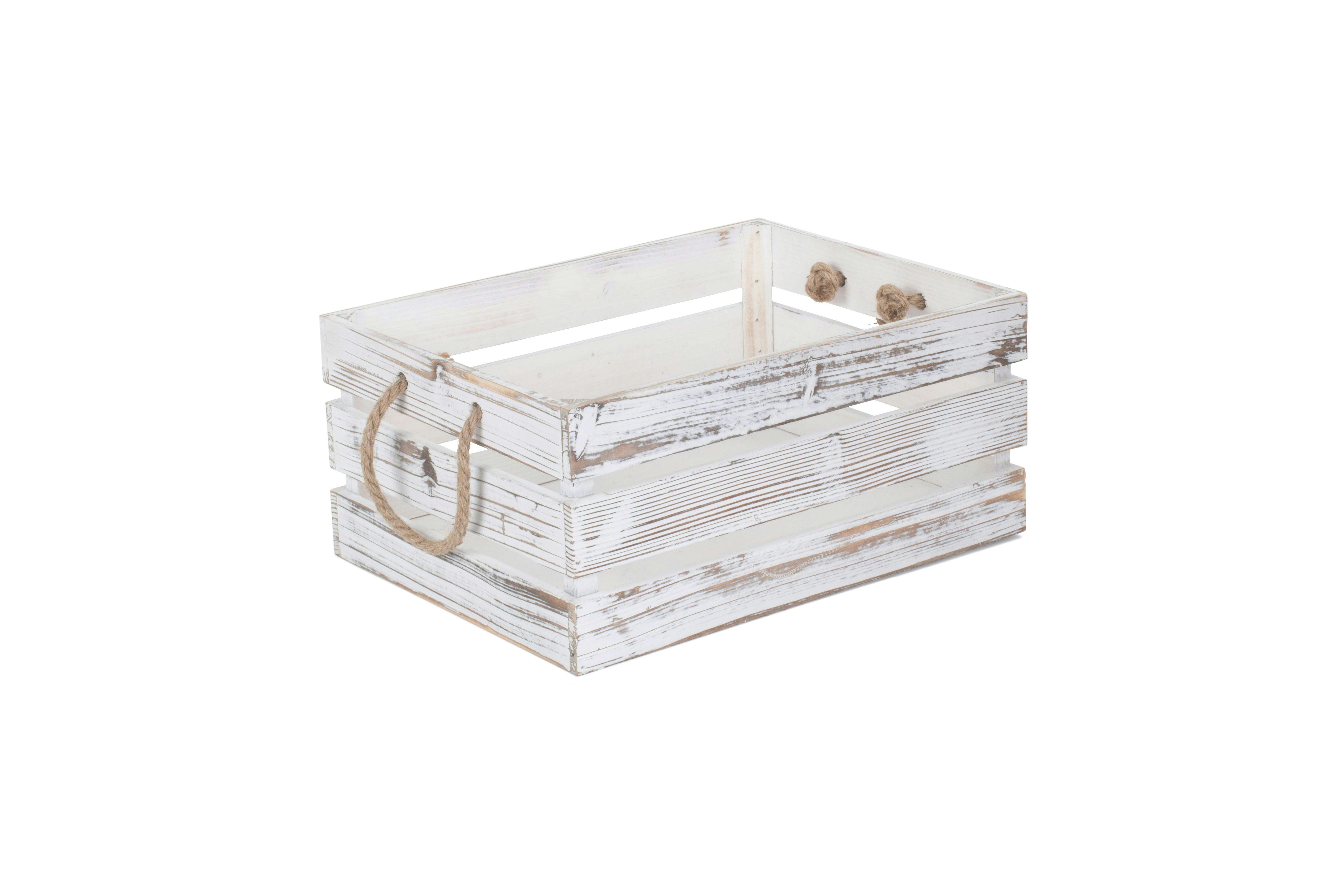 Red Hamper Red/White Hamper Distressed Rope Handled Wooden Storage Crate - Large