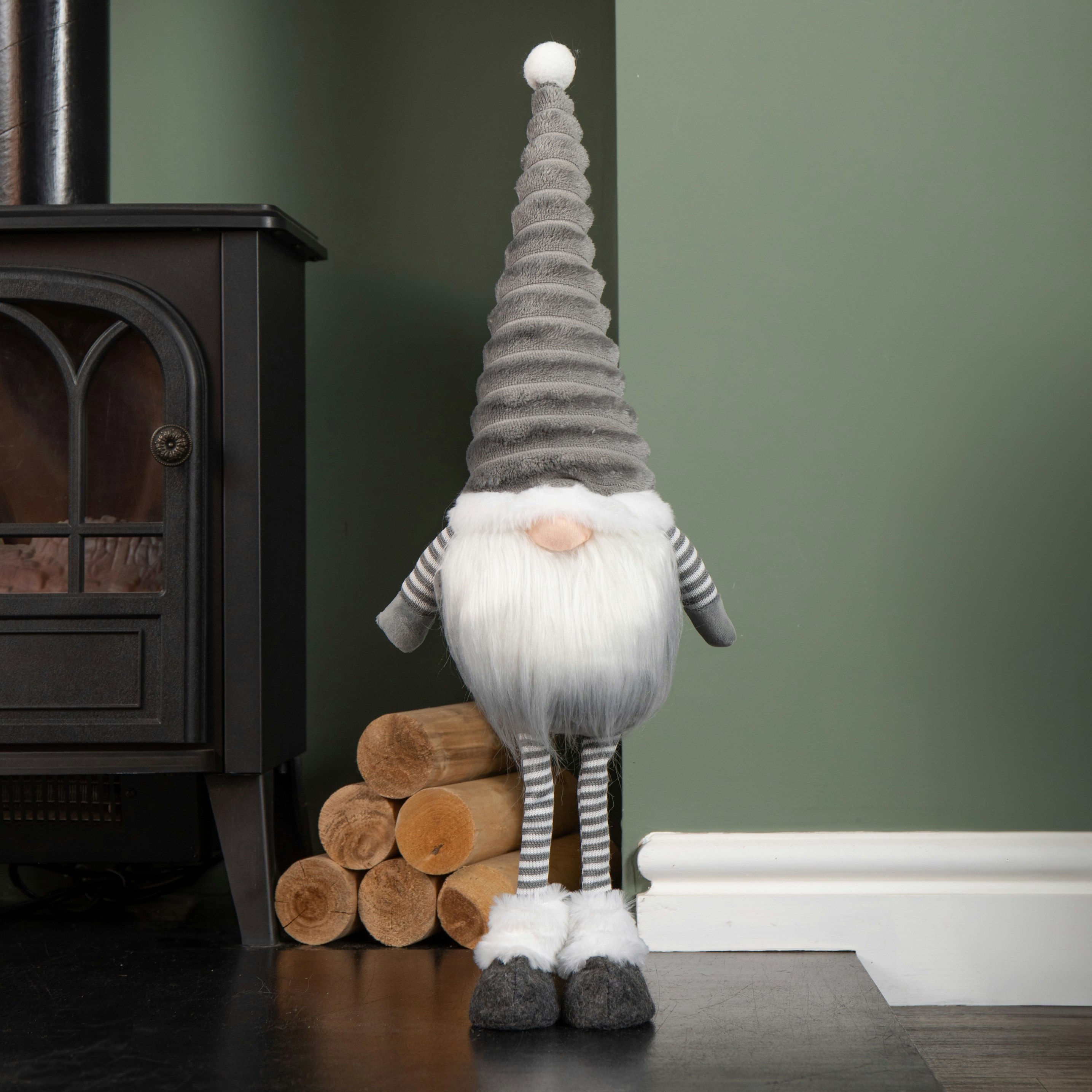 Rackhams Grey 53Cm Standing Plush Christmas Gonk With Grooved Hat In