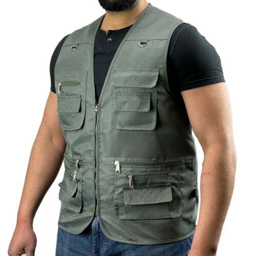 Coolandnew Black/Cream Multi Pocket Utility Vest - Olive - M
