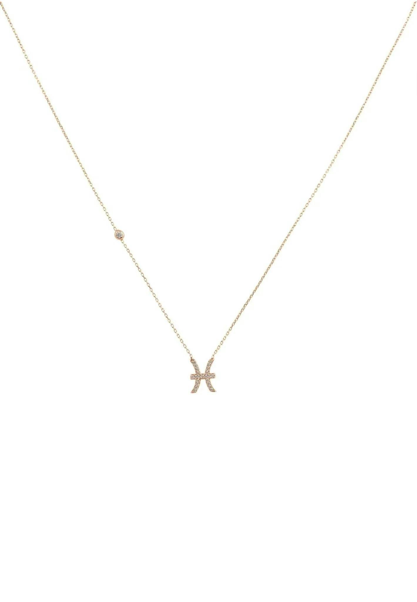 Latelita Gold Zodiac Star Sign Pendant Necklace Rose Pisces - Rose